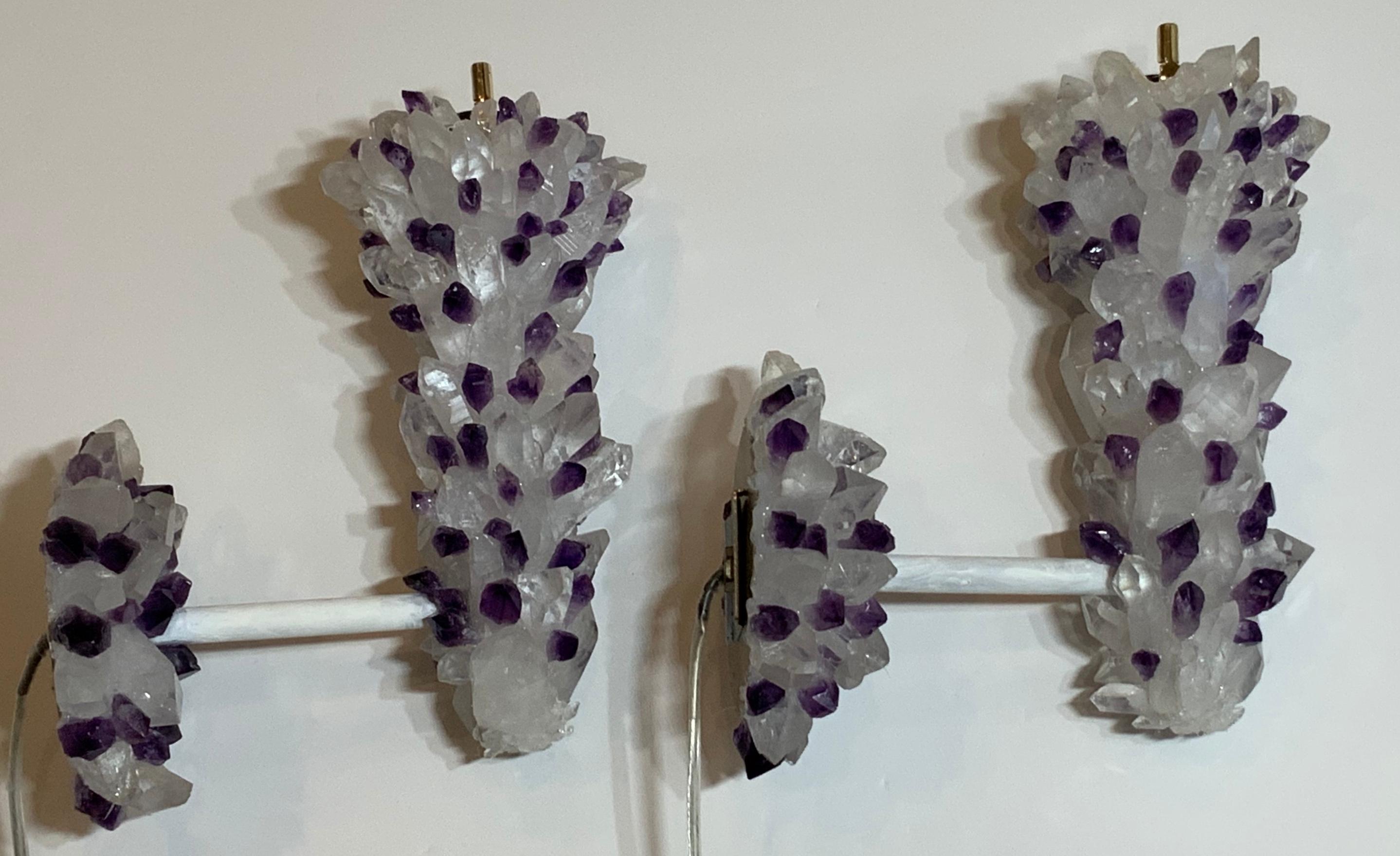 Pair of Amethyst and Crystal Quartz Wall Sconces For Sale 6