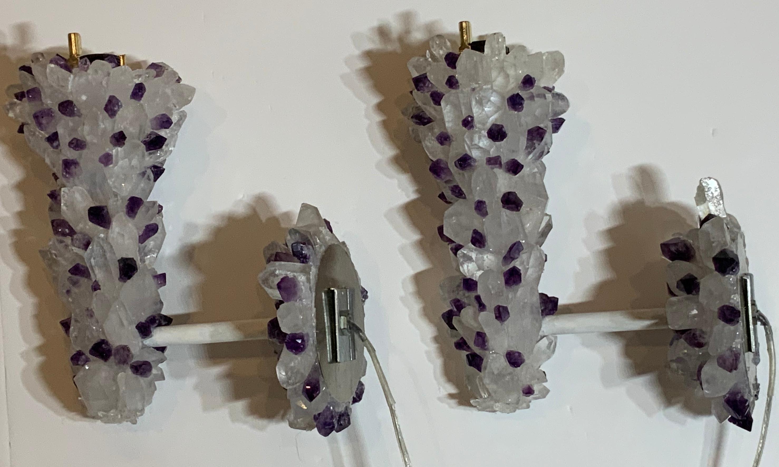 Pair of Amethyst and Crystal Quartz Wall Sconces For Sale 7