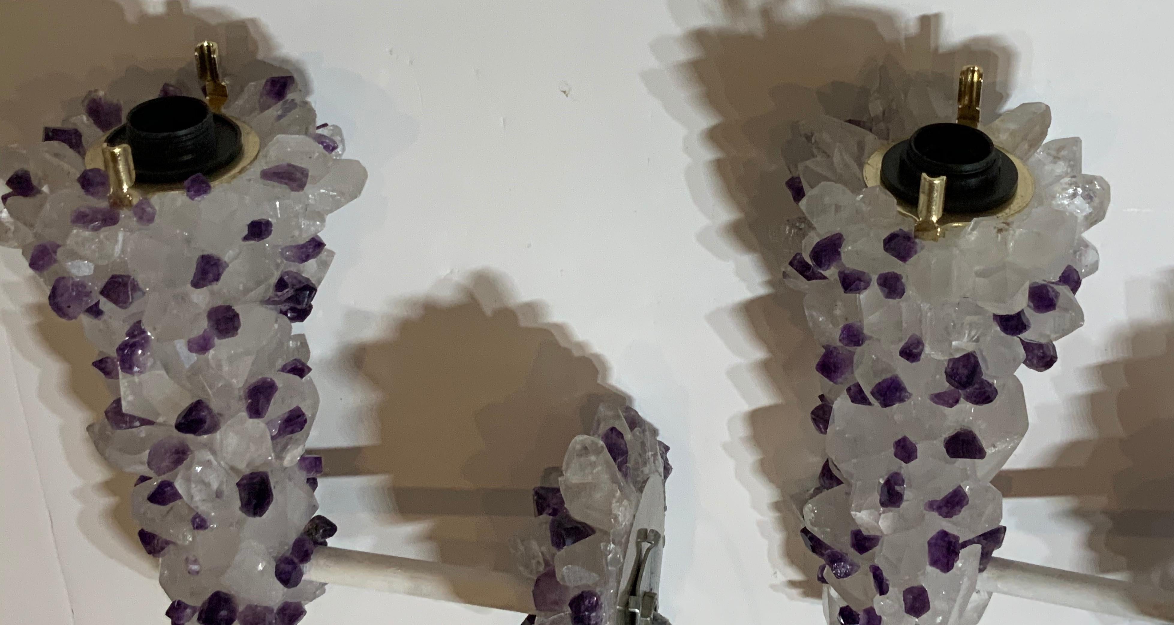 Pair of Amethyst and Crystal Quartz Wall Sconces For Sale 8