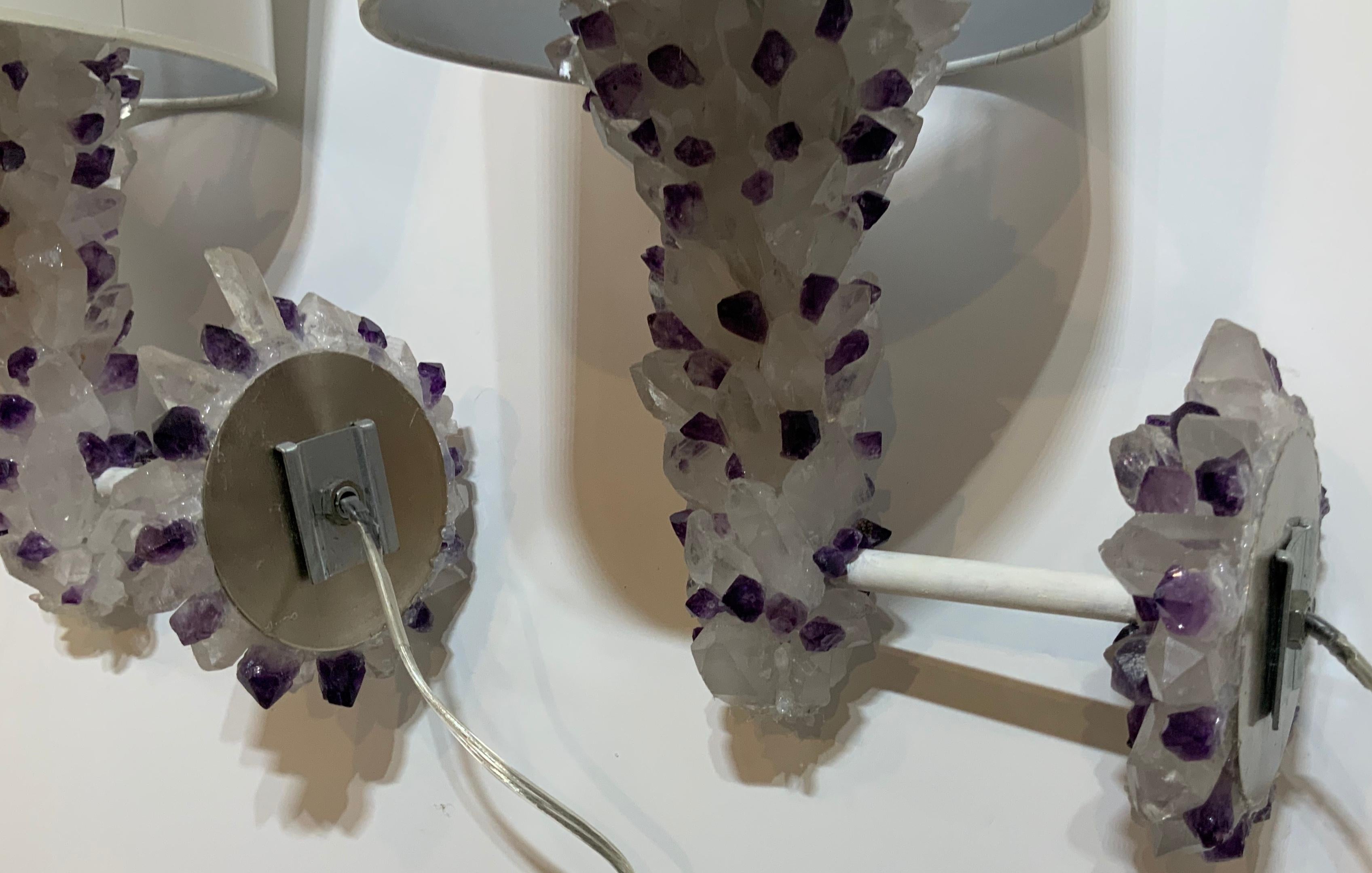 Pair of Amethyst and Crystal Quartz Wall Sconces For Sale 10