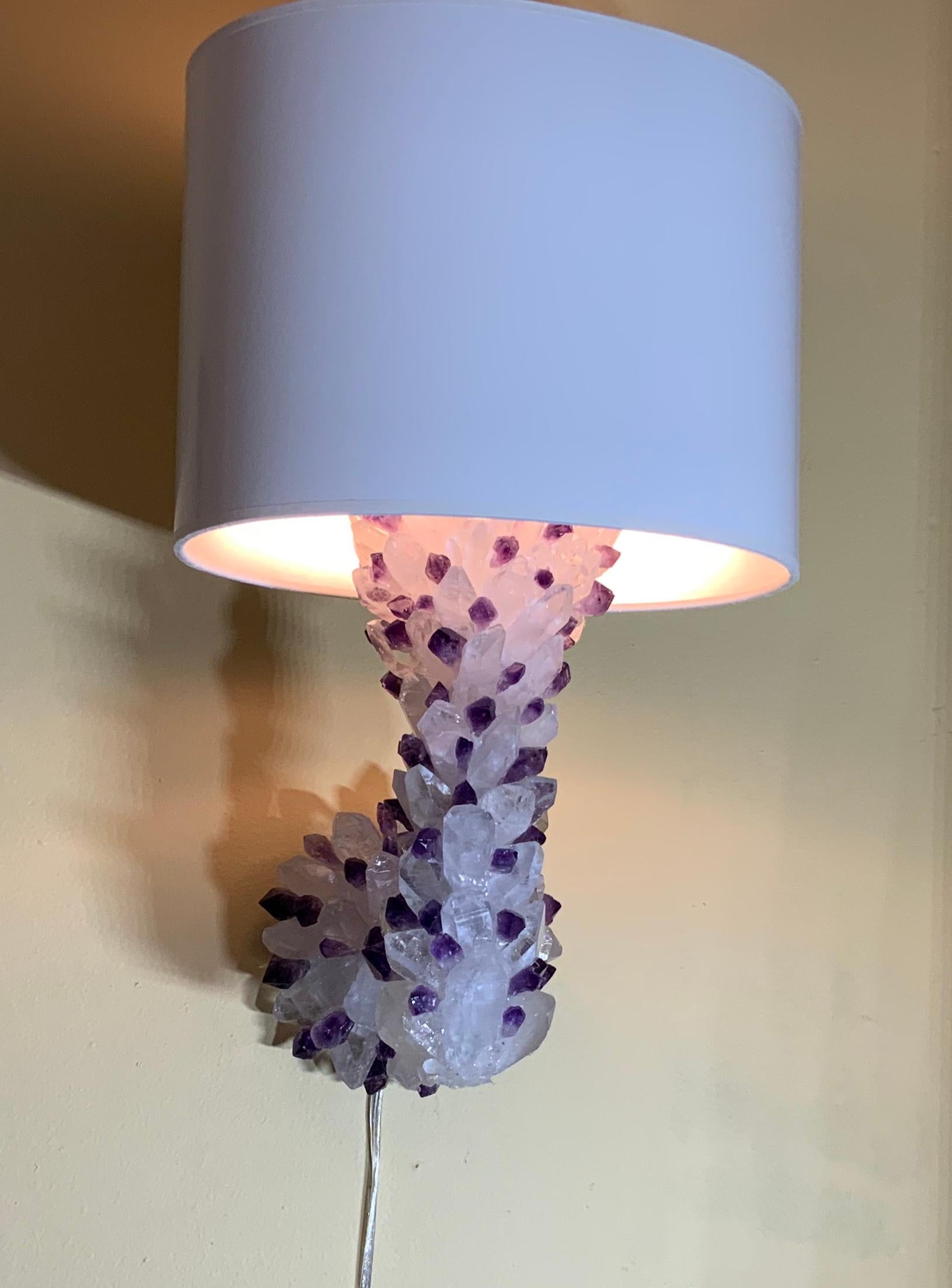 Pair of Amethyst and Crystal Quartz Wall Sconces For Sale 11