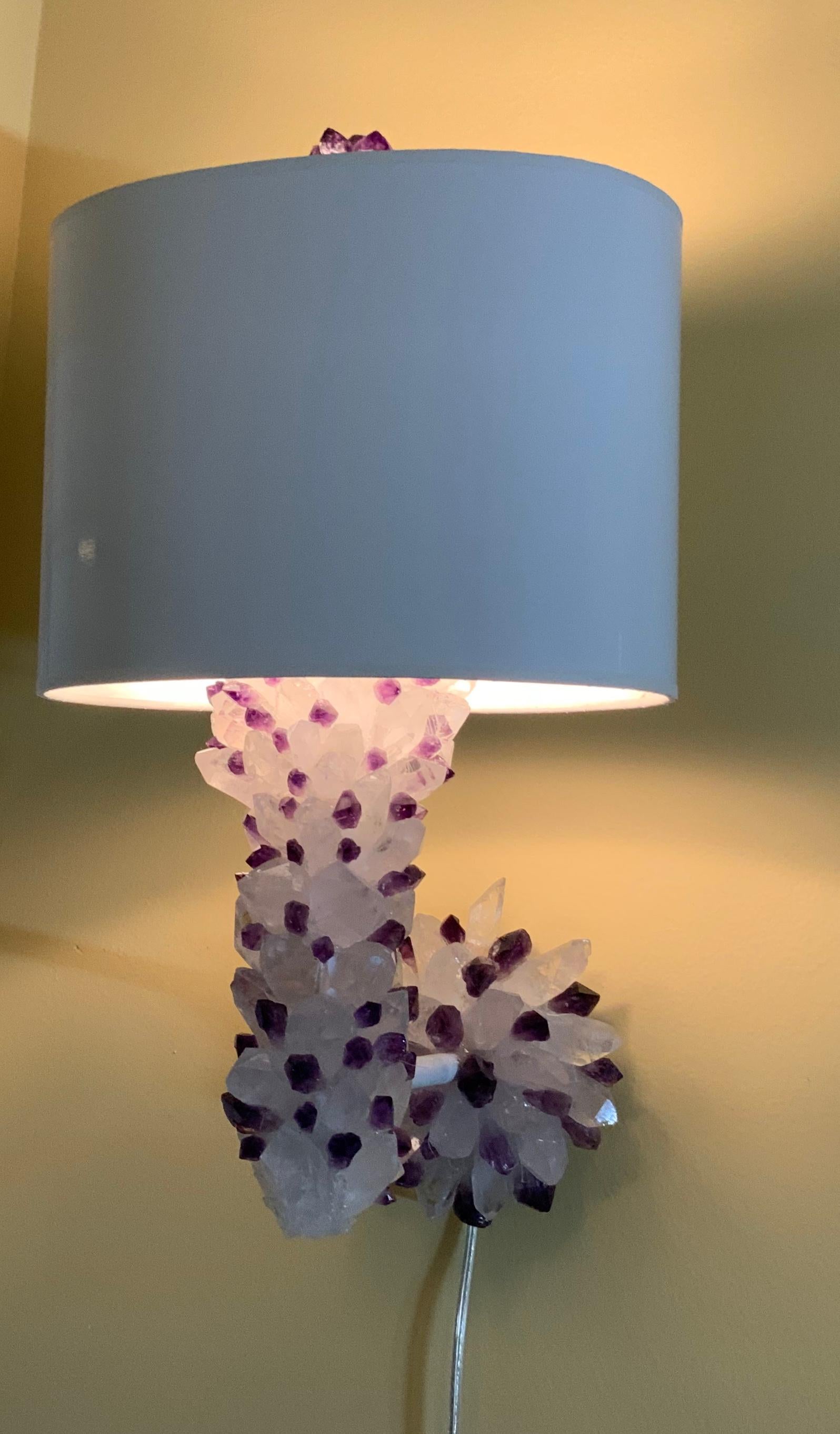 Pair of Amethyst and Crystal Quartz Wall Sconces For Sale 12