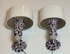Paire d'appliques murales en améthyste et quartz cristal