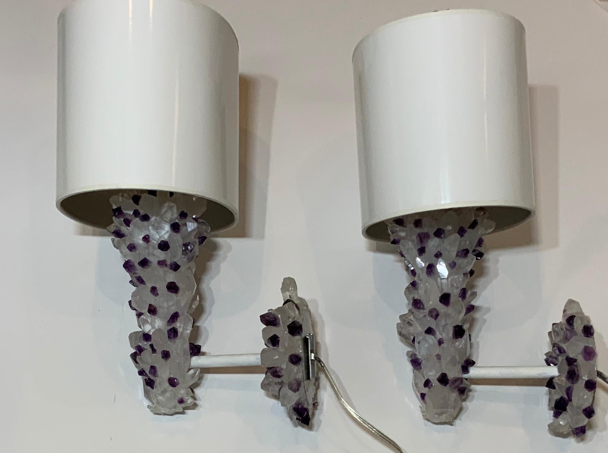 Pair of Amethyst and Crystal Quartz Wall Sconces For Sale 1