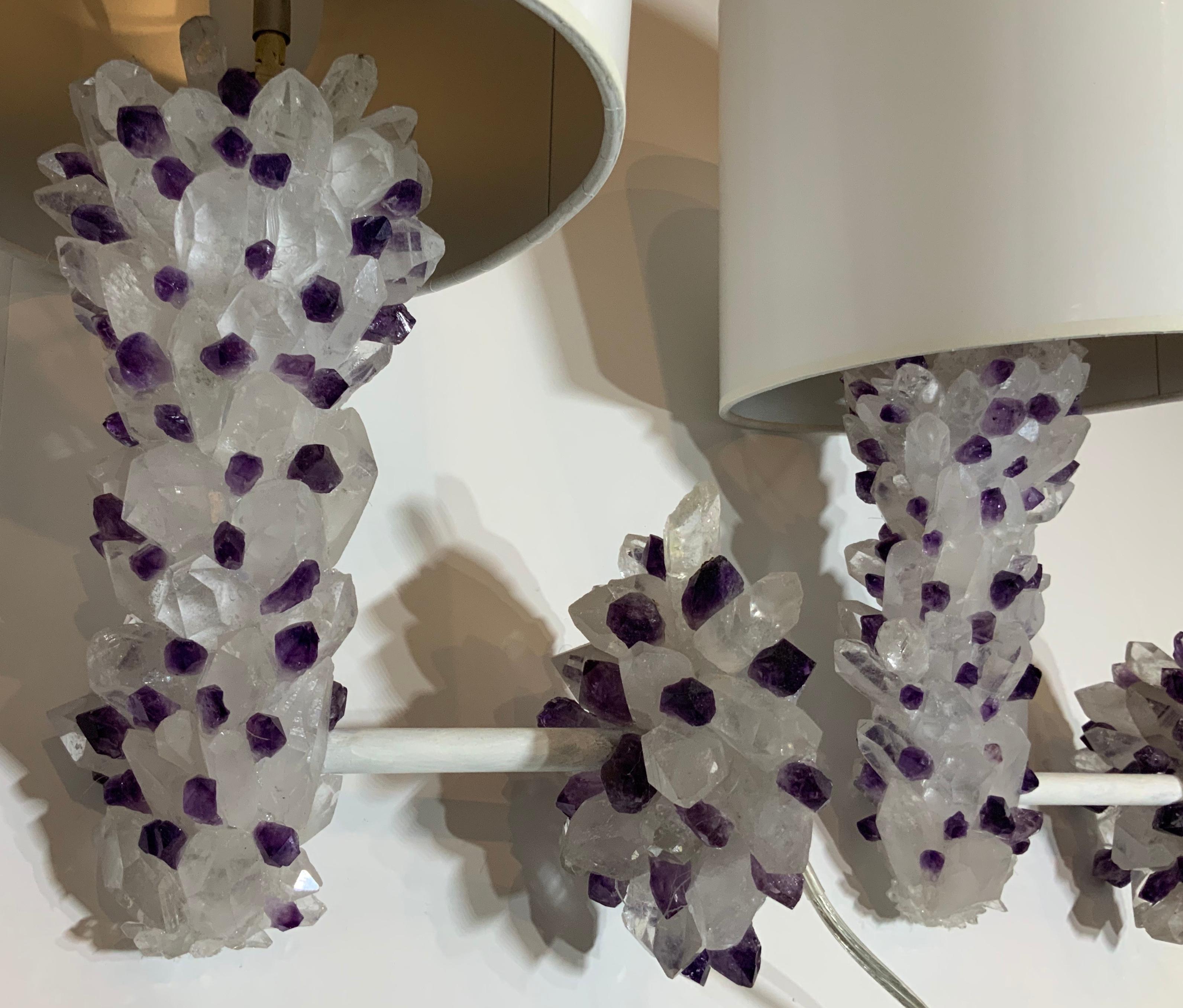Pair of Amethyst and Crystal Quartz Wall Sconces For Sale 2