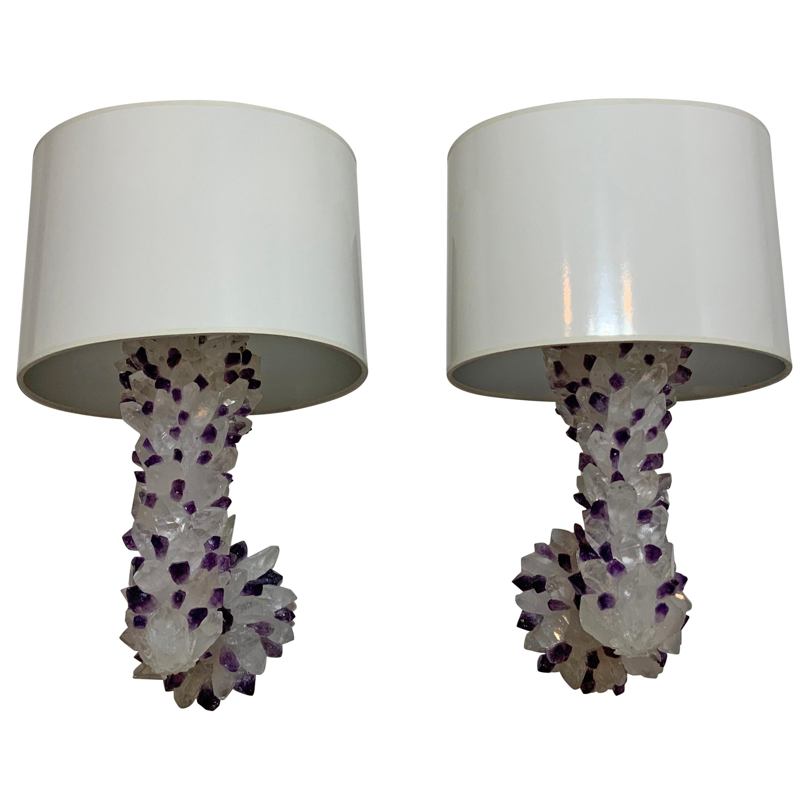 Pair of Amethyst and Crystal Quartz Wall Sconces For Sale