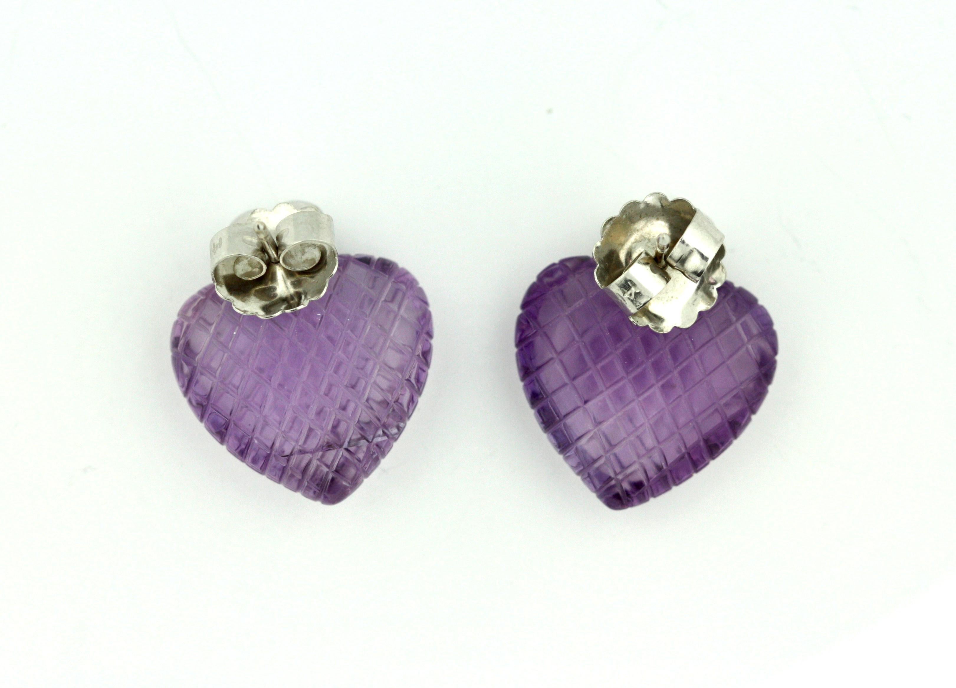 Round Cut Pair of Amethyst and Diamond Earrings