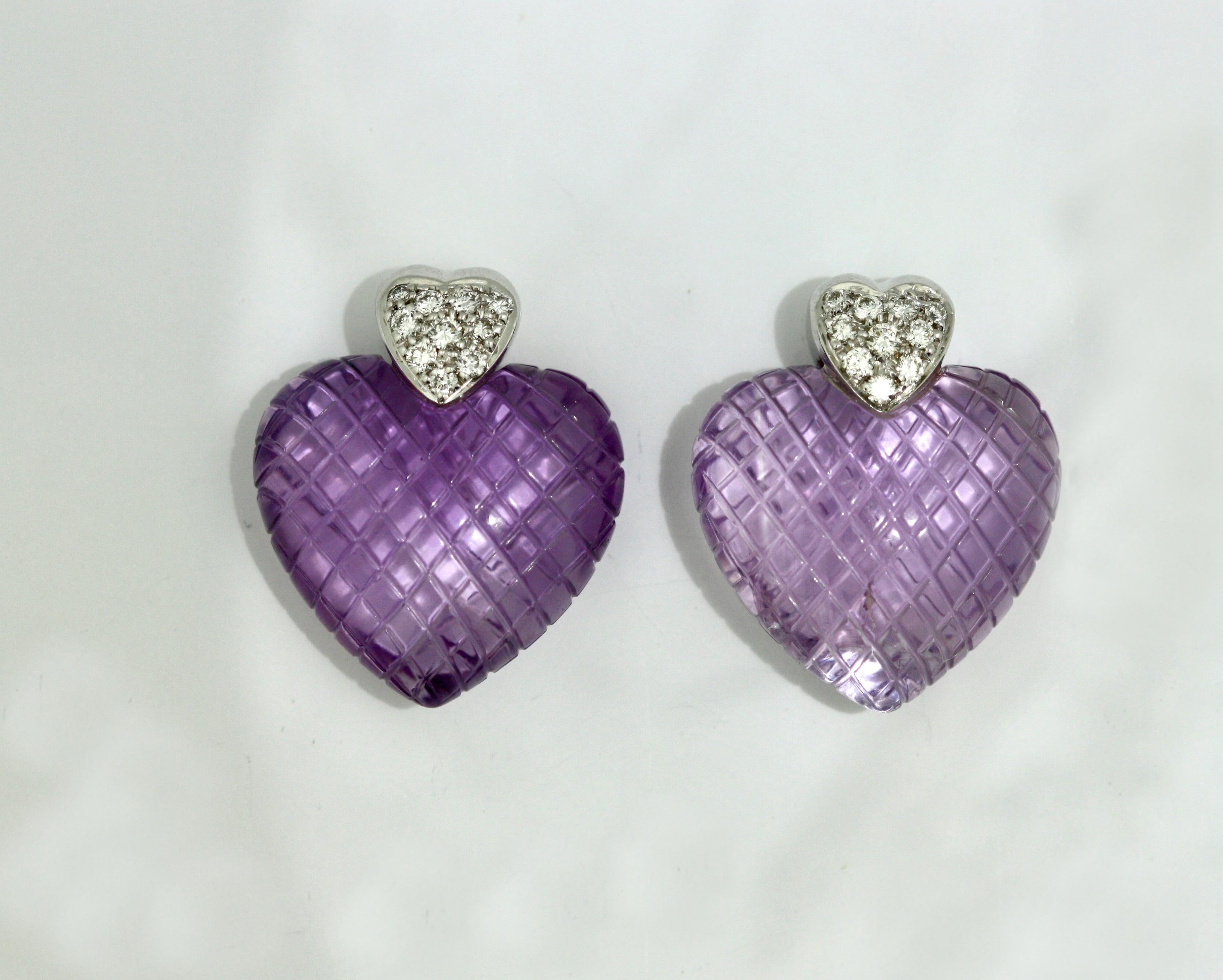 Pair of Amethyst and Diamond Earrings In Good Condition In Palm Beach, FL