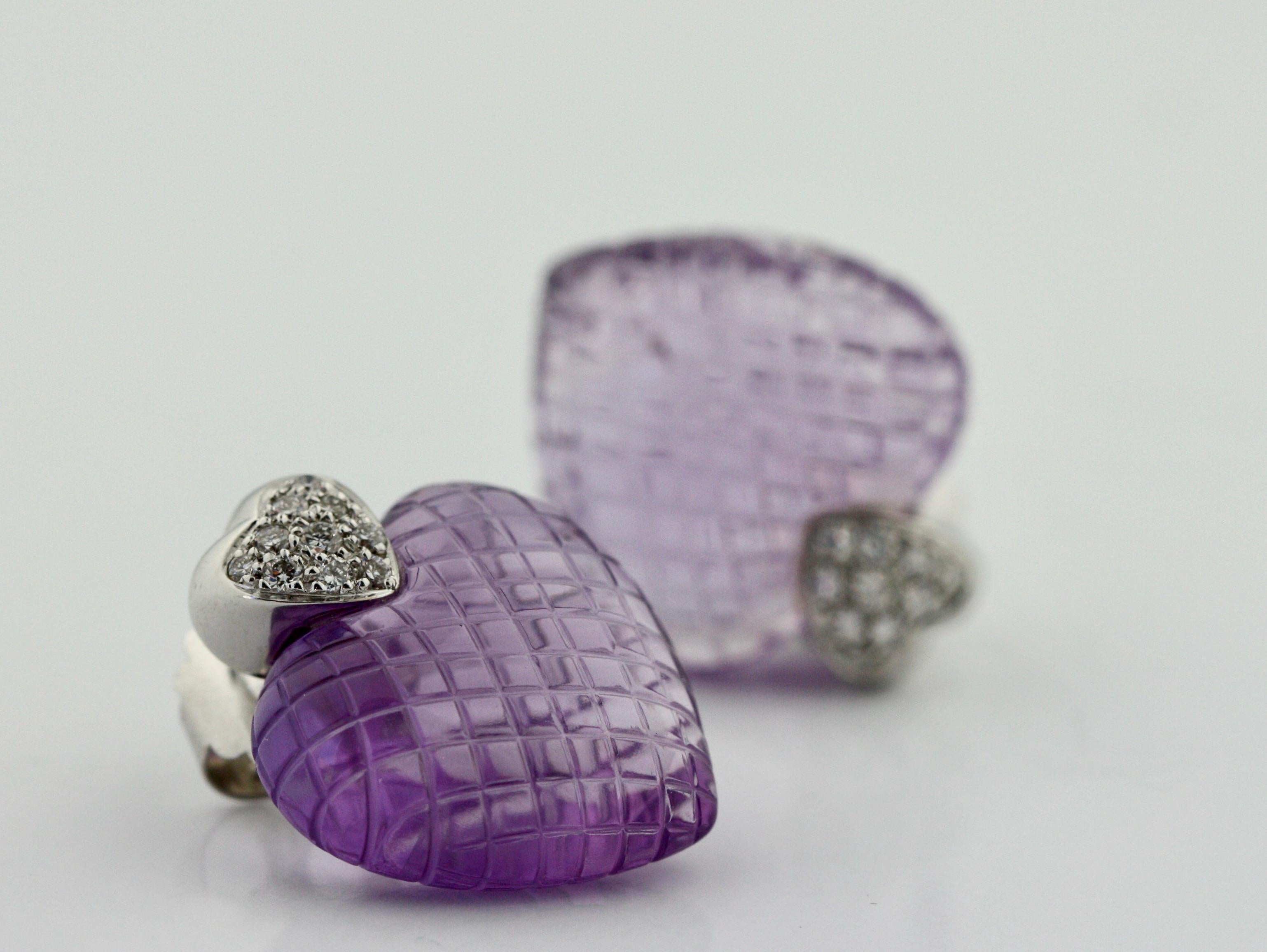 Women's or Men's Pair of Amethyst and Diamond Earrings