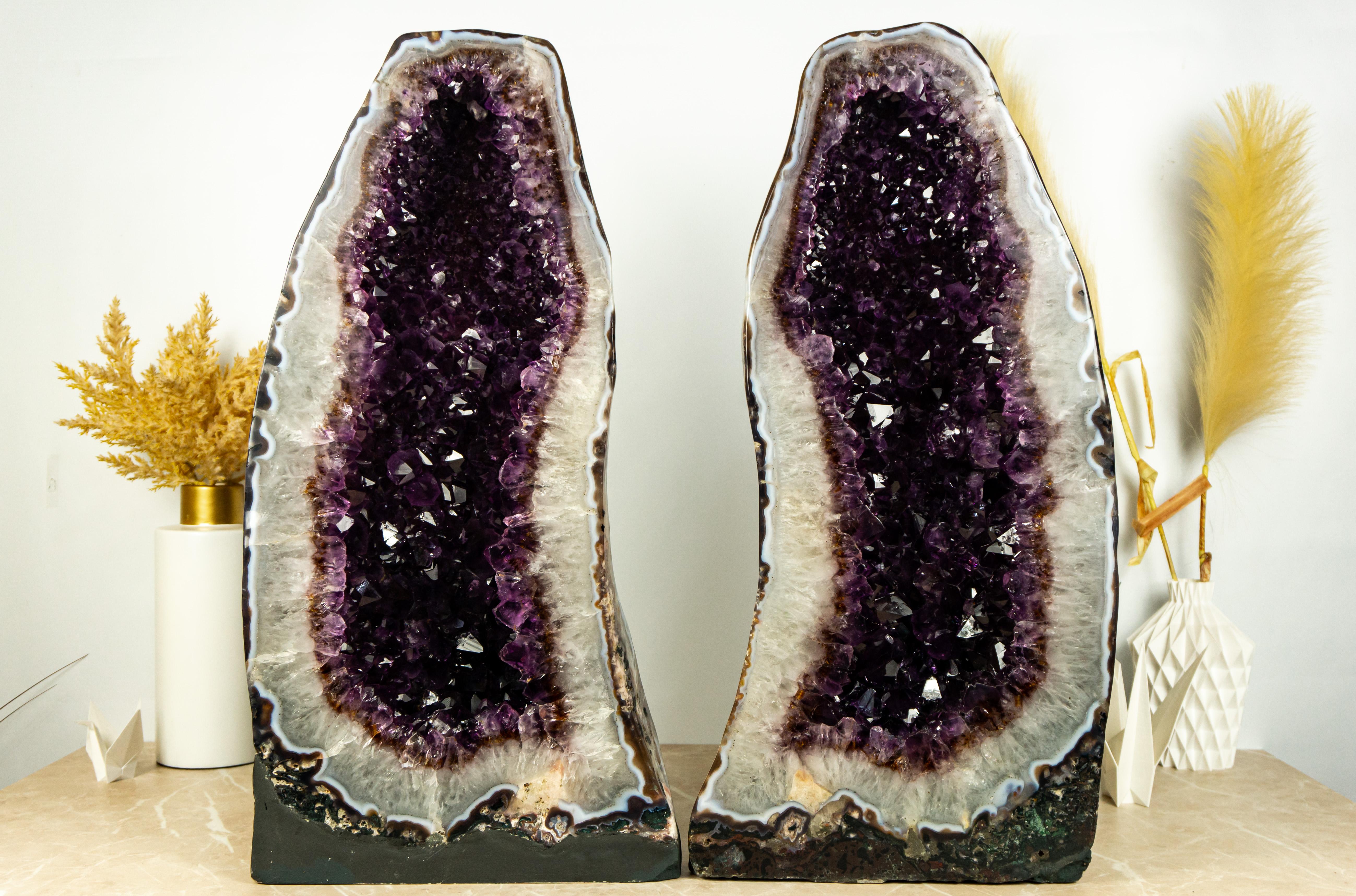 Pair of Amethyst Cathedral Geodes with AAA Bi-Color Dark Purple Amethyst For Sale 6