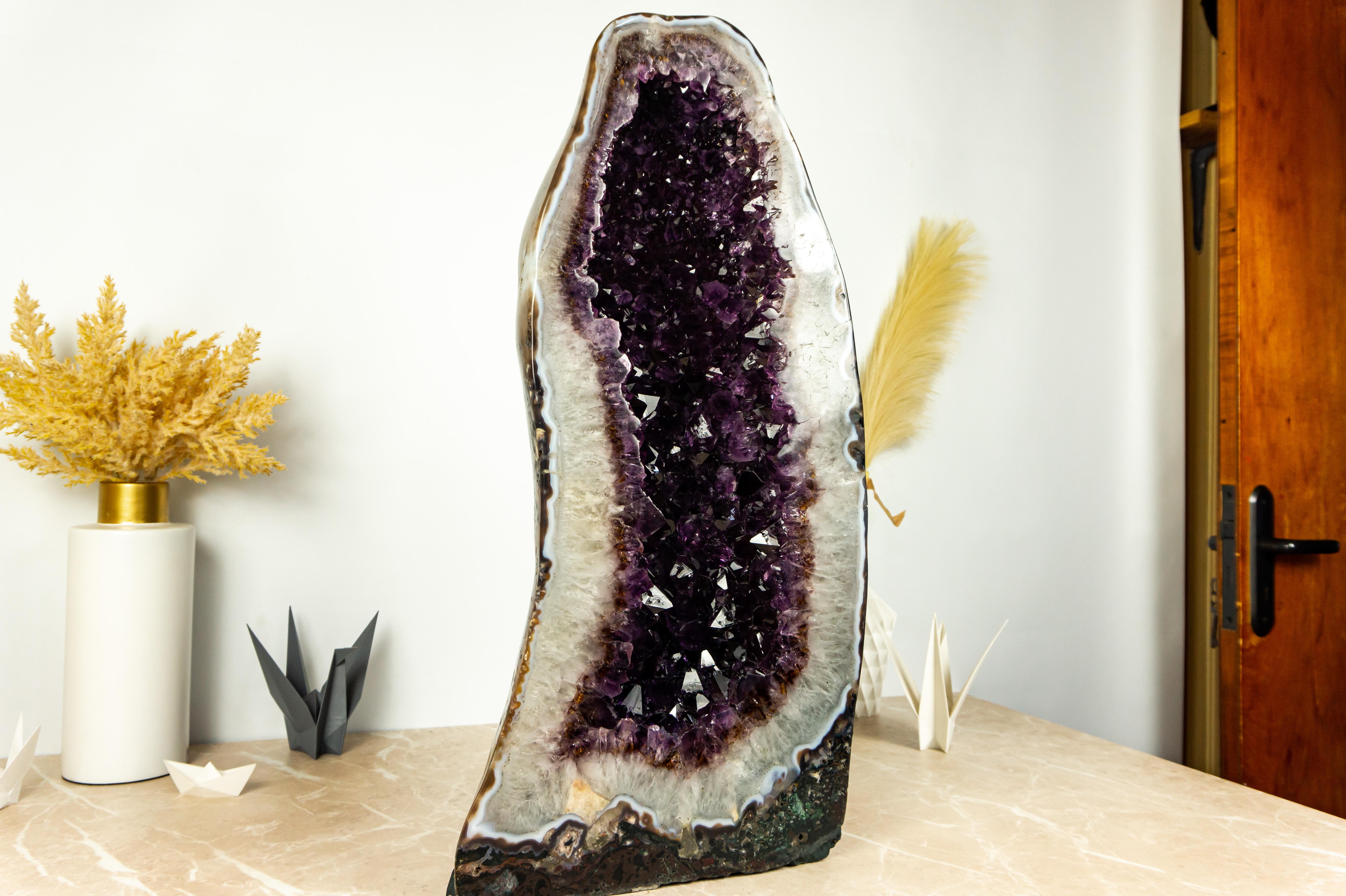 Pair of Amethyst Cathedral Geodes with AAA Bi-Color Dark Purple Amethyst For Sale 9