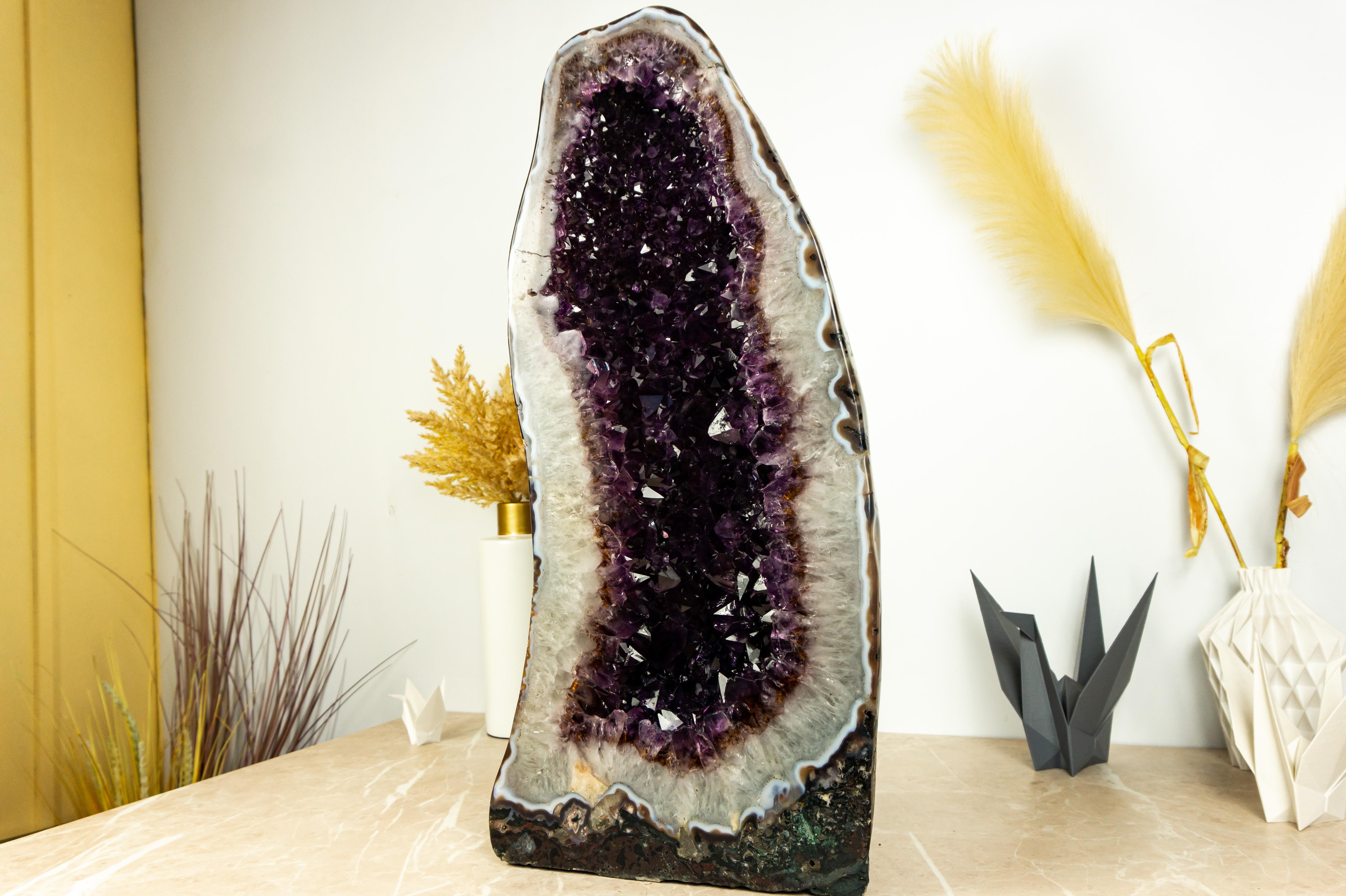 Pair of Amethyst Cathedral Geodes with AAA Bi-Color Dark Purple Amethyst For Sale 10