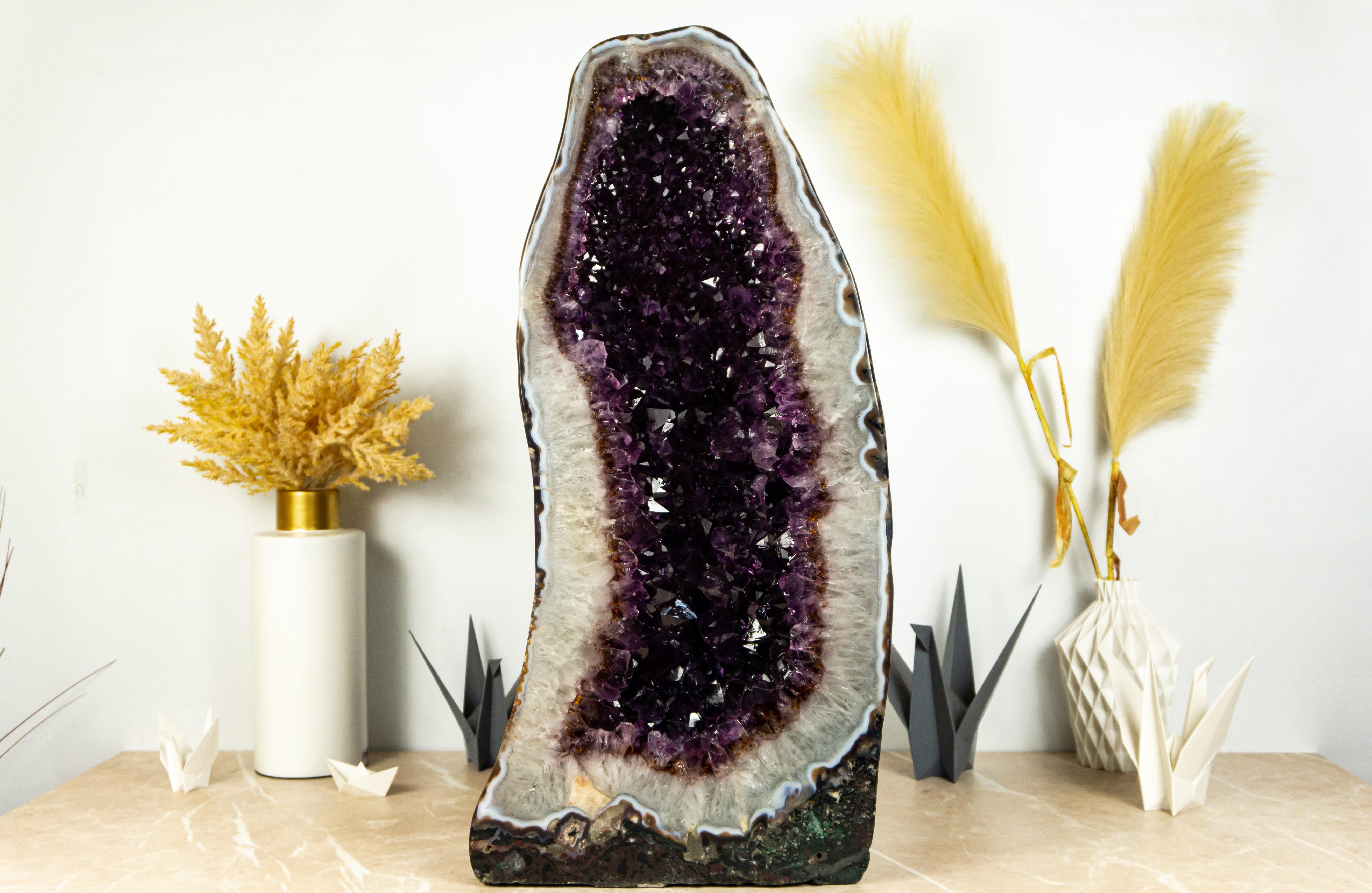 Pair of Amethyst Cathedral Geodes with AAA Bi-Color Dark Purple Amethyst For Sale 11