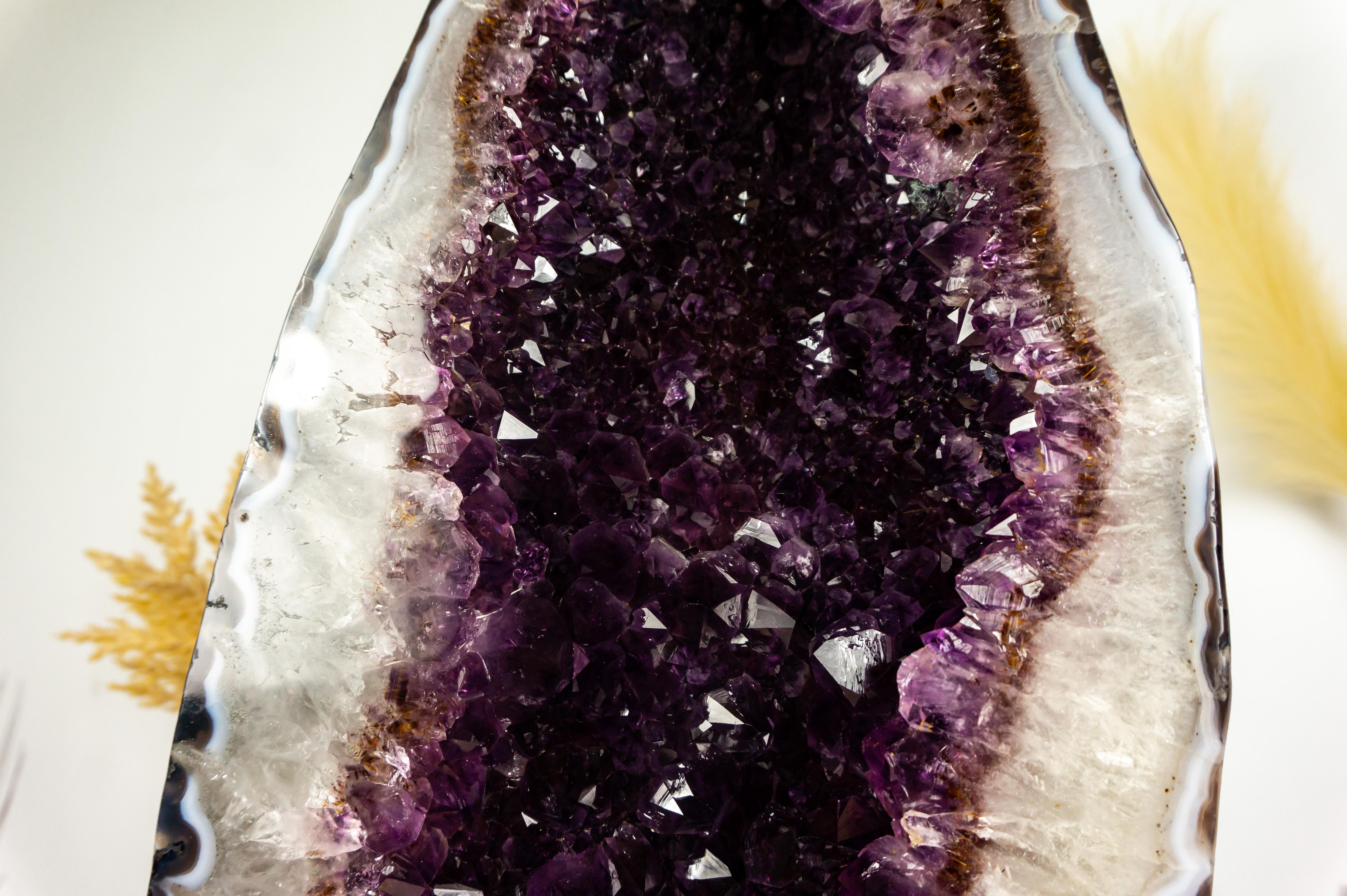 Contemporary Pair of Amethyst Cathedral Geodes with AAA Bi-Color Dark Purple Amethyst For Sale