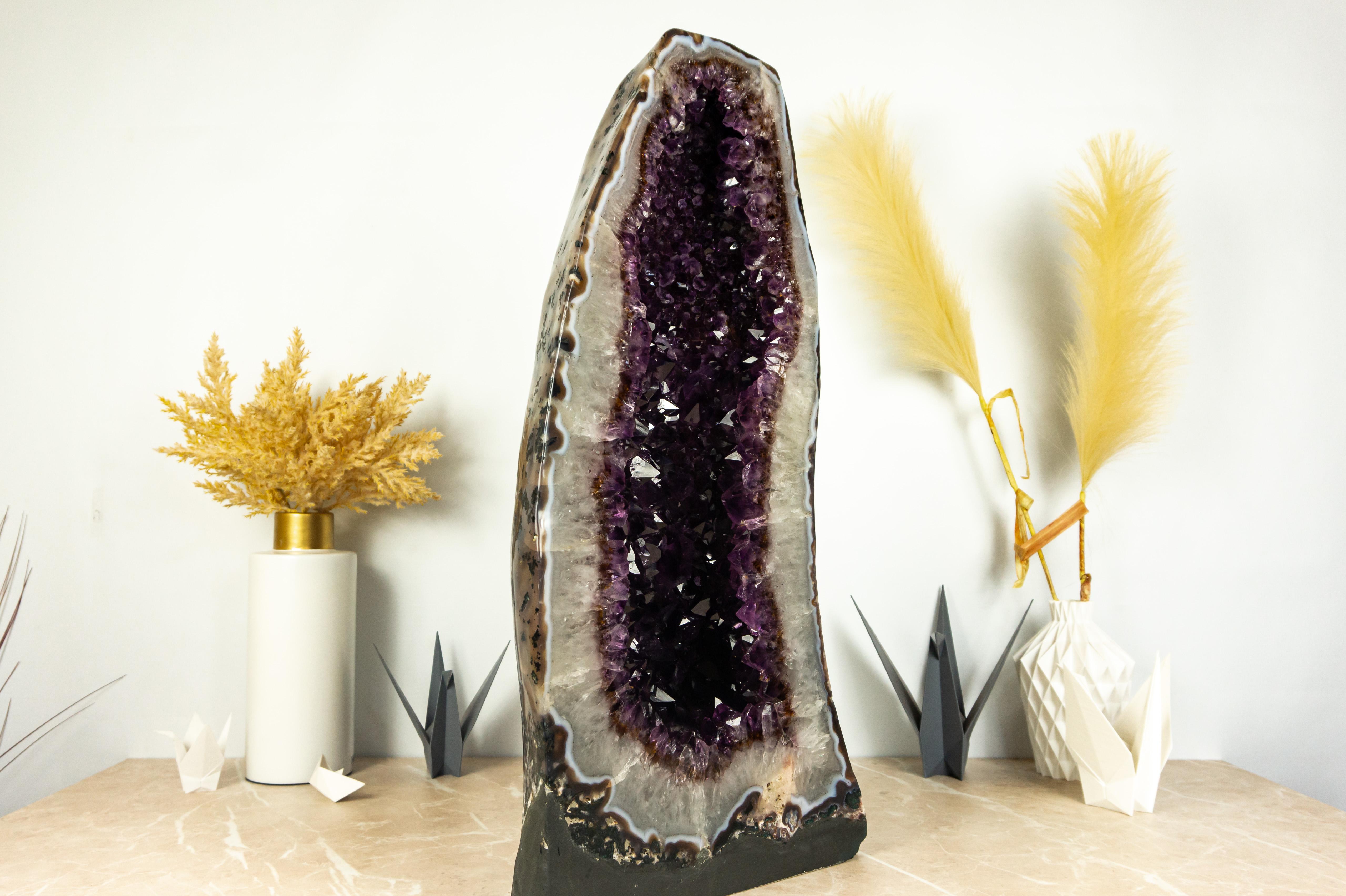Pair of Amethyst Cathedral Geodes with AAA Bi-Color Dark Purple Amethyst For Sale 4