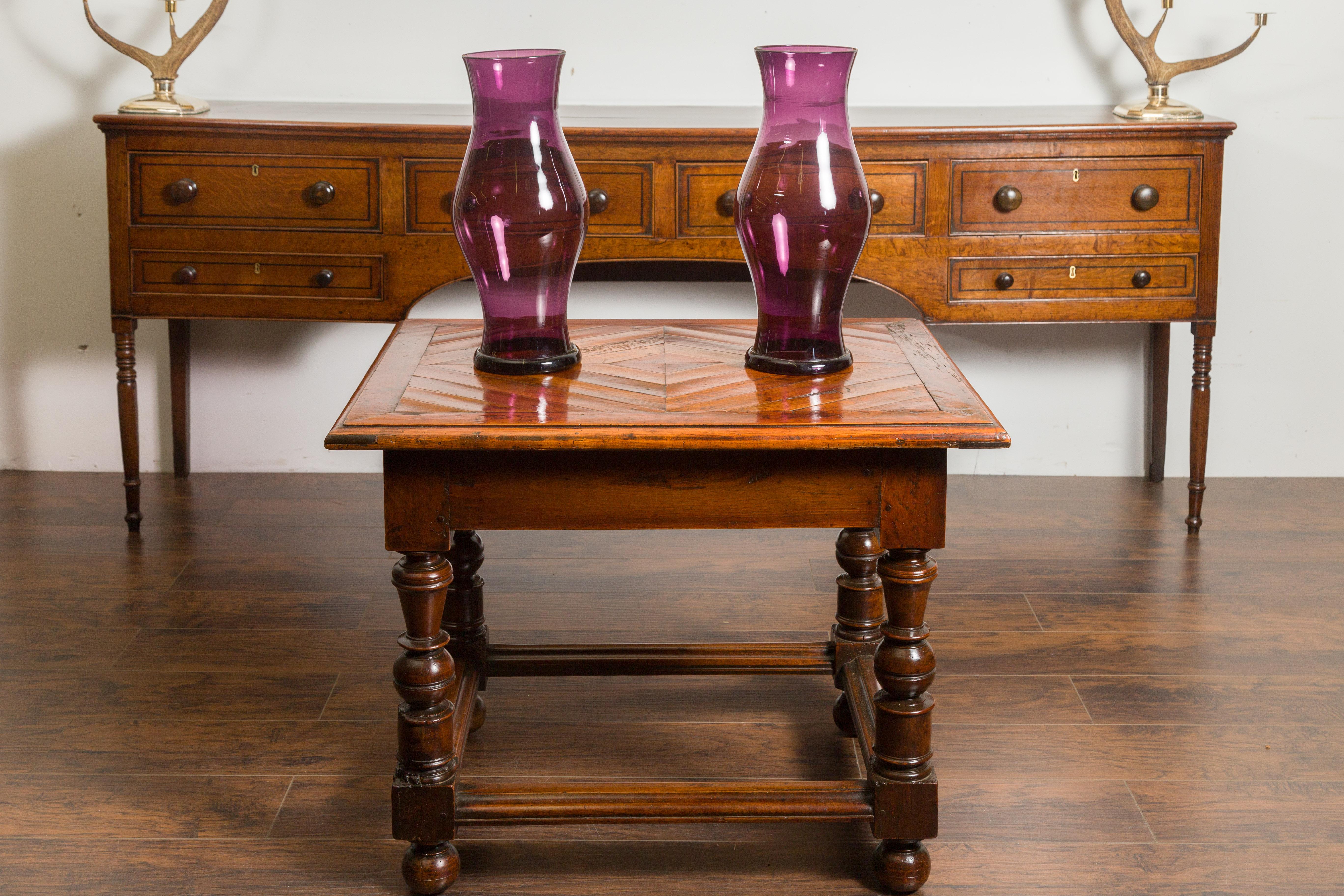 Pair of Amethyst Colored Glass Hurricanes from the Midcentury Period 1