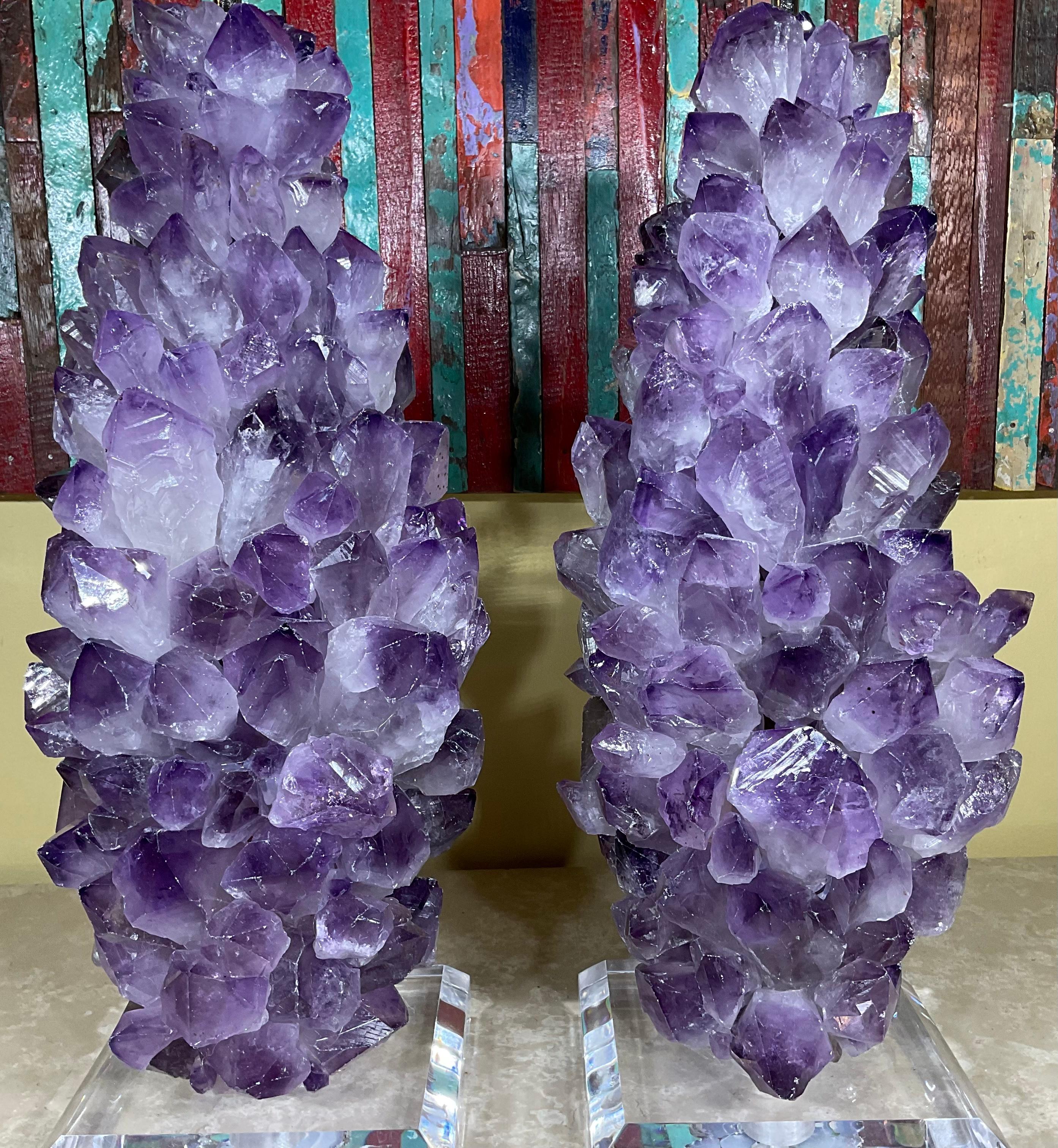 Pair of Amethyst Crystal Quartz Table Lamps By Joseph Malekan  For Sale 7