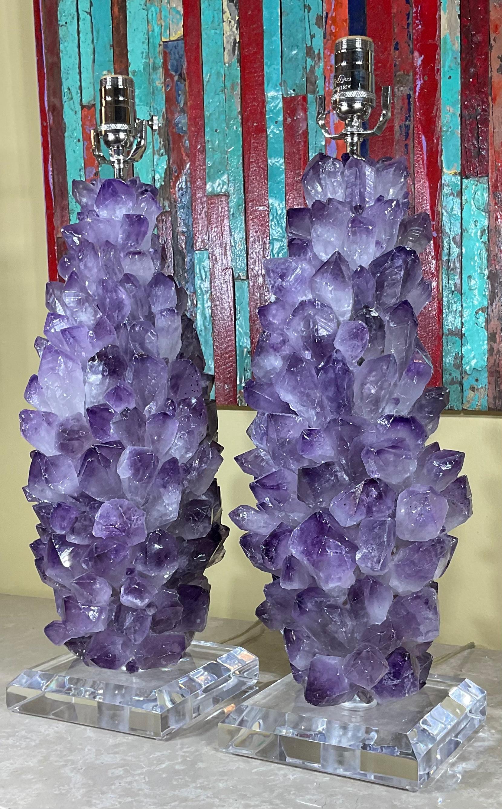Pair of Amethyst Crystal Quartz Table Lamps By Joseph Malekan  For Sale 8