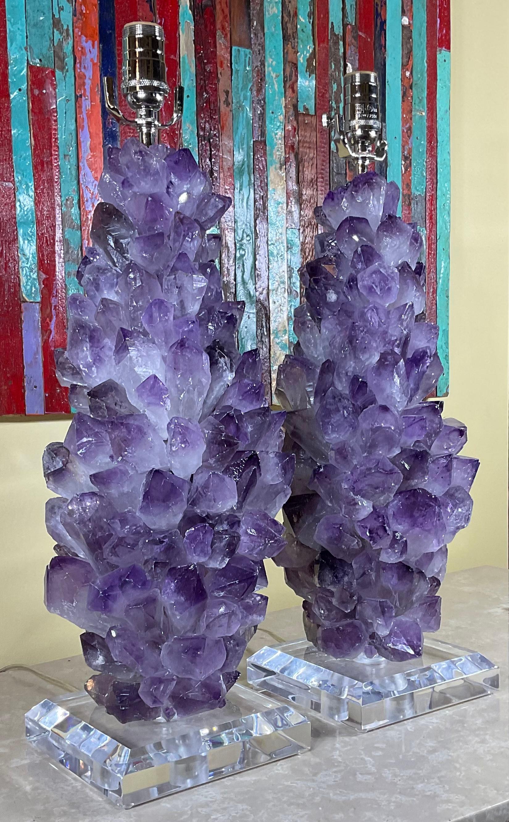 Pair of Amethyst Crystal Quartz Table Lamps By Joseph Malekan  For Sale 9