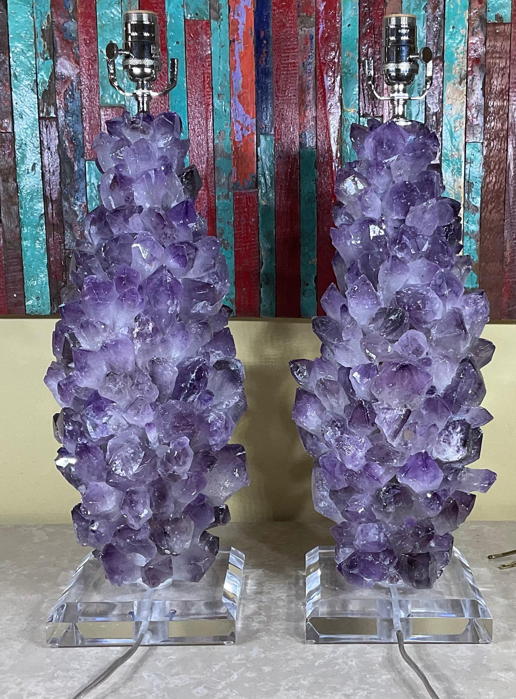 Pair of Amethyst Crystal Quartz Table Lamps By Joseph Malekan  For Sale 10