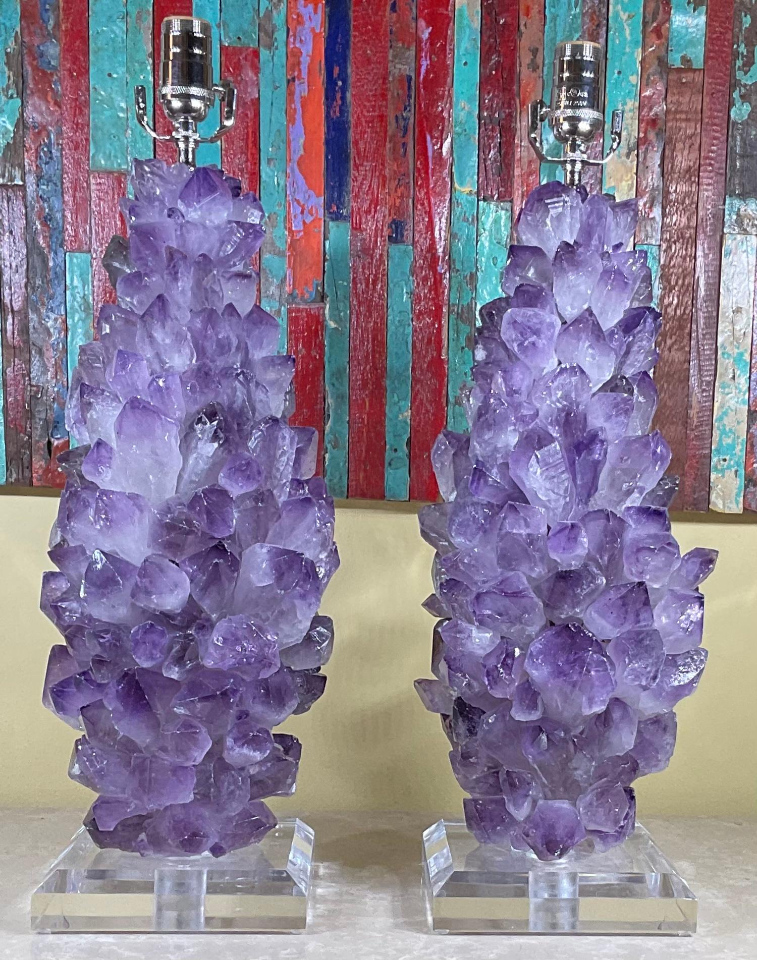 Pair of Amethyst Crystal Quartz Table Lamps By Joseph Malekan  For Sale 12