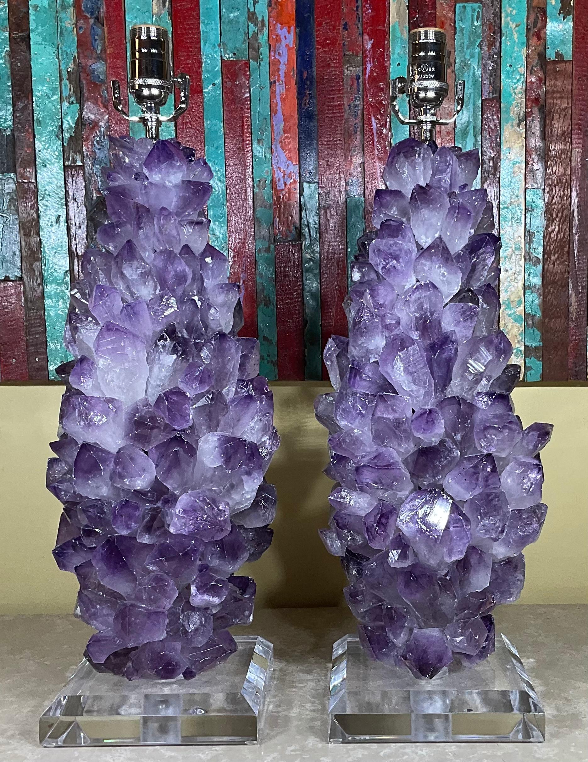 Pair of Amethyst Crystal Quartz Table Lamps By Joseph Malekan  For Sale 13