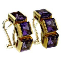Pair of Amethyst Earrings with Pin and Omega Fittings in 18 Karat Yellow Gold