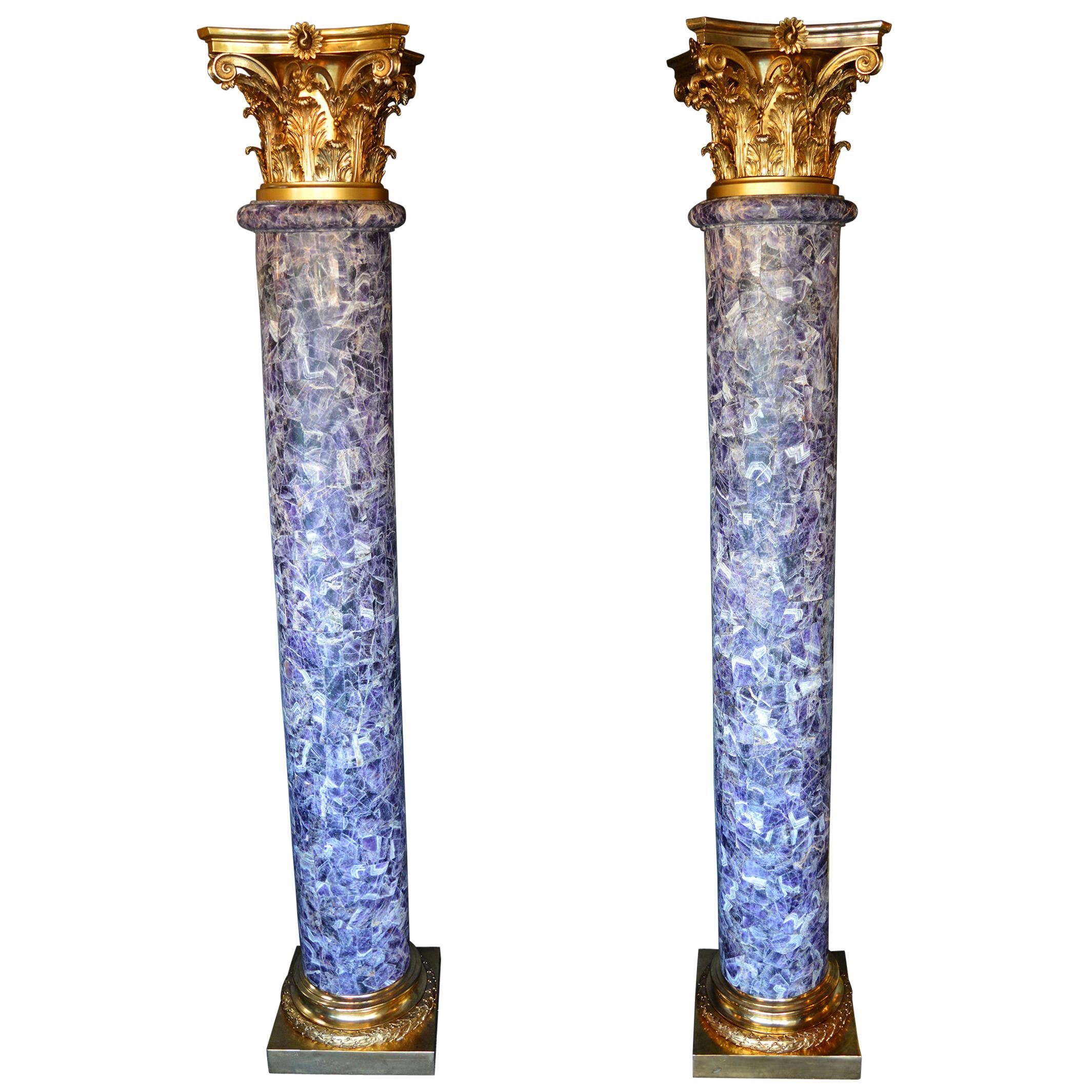 Paire de colonnes de style Empire en améthyste