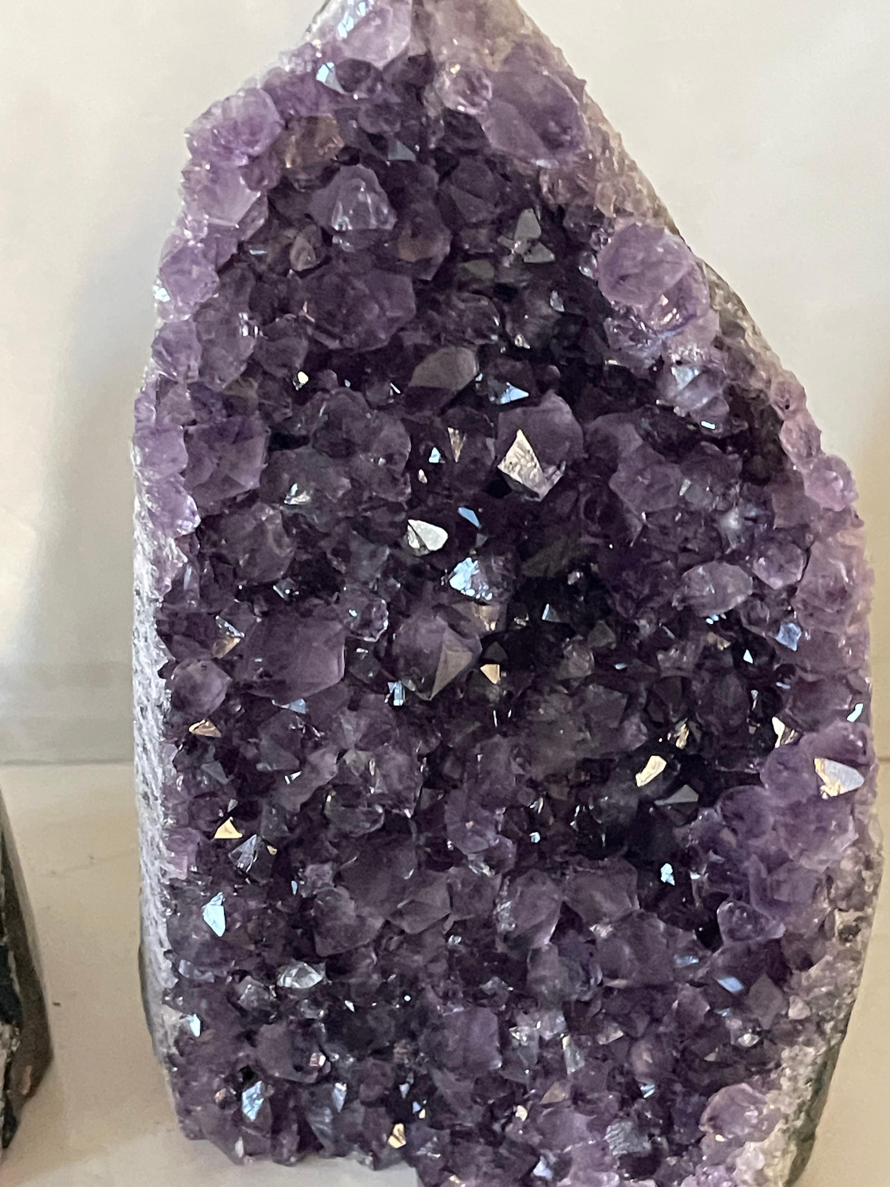 American Pair of Amethyst Geode Bookends Organic Modern For Sale