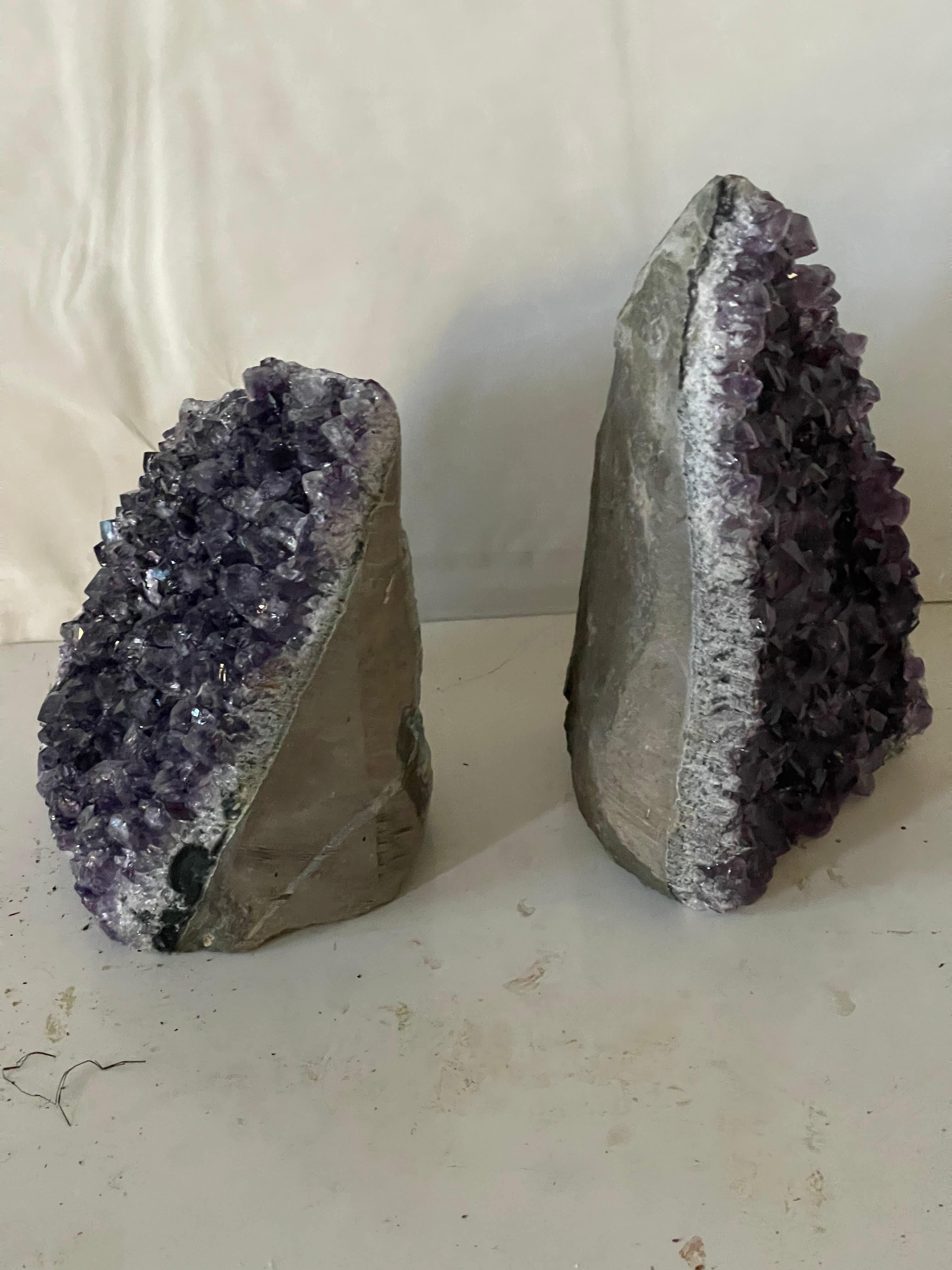 Late 20th Century Pair of Amethyst Geode Bookends Organic Modern For Sale