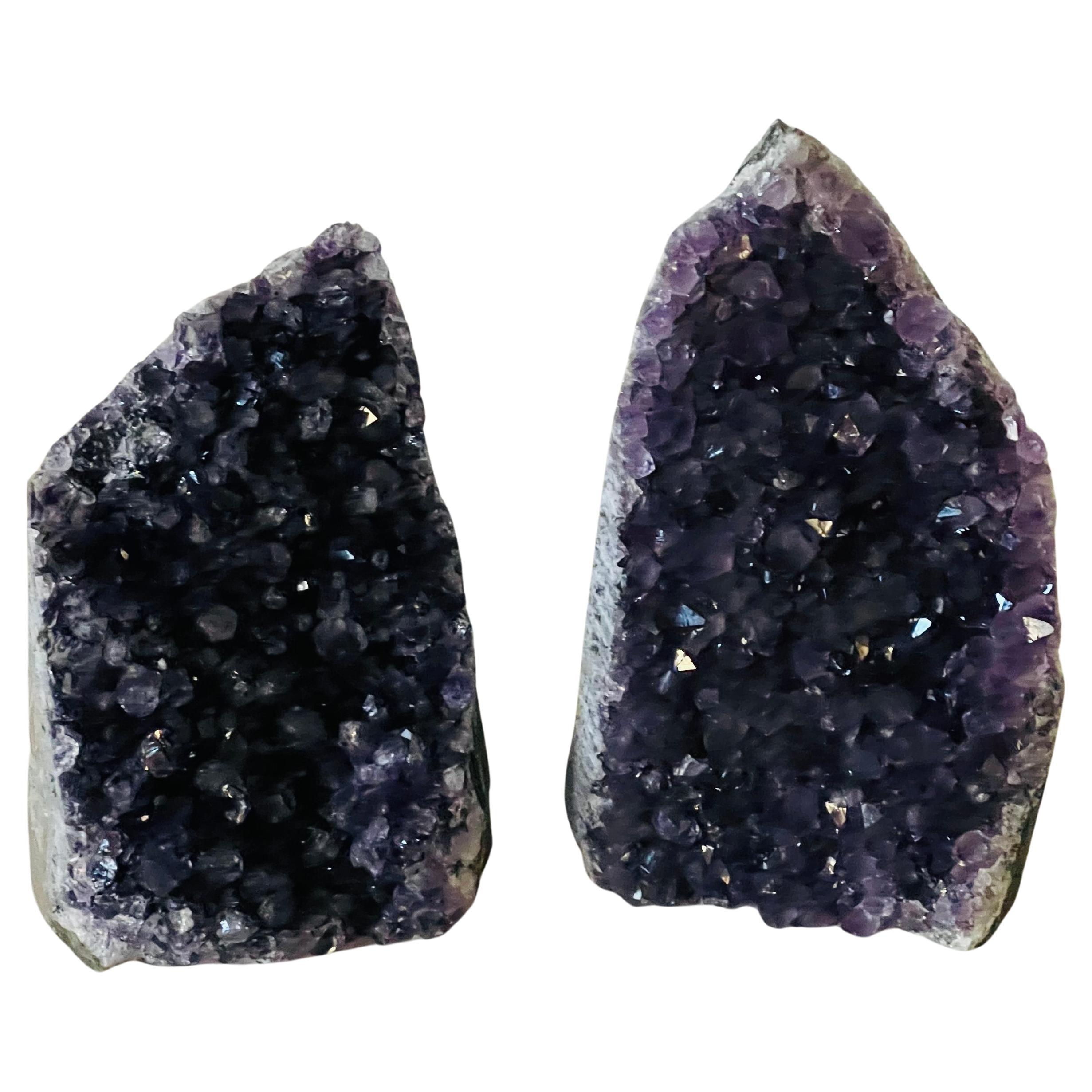 Pair of Amethyst Geode Bookends Organic Modern