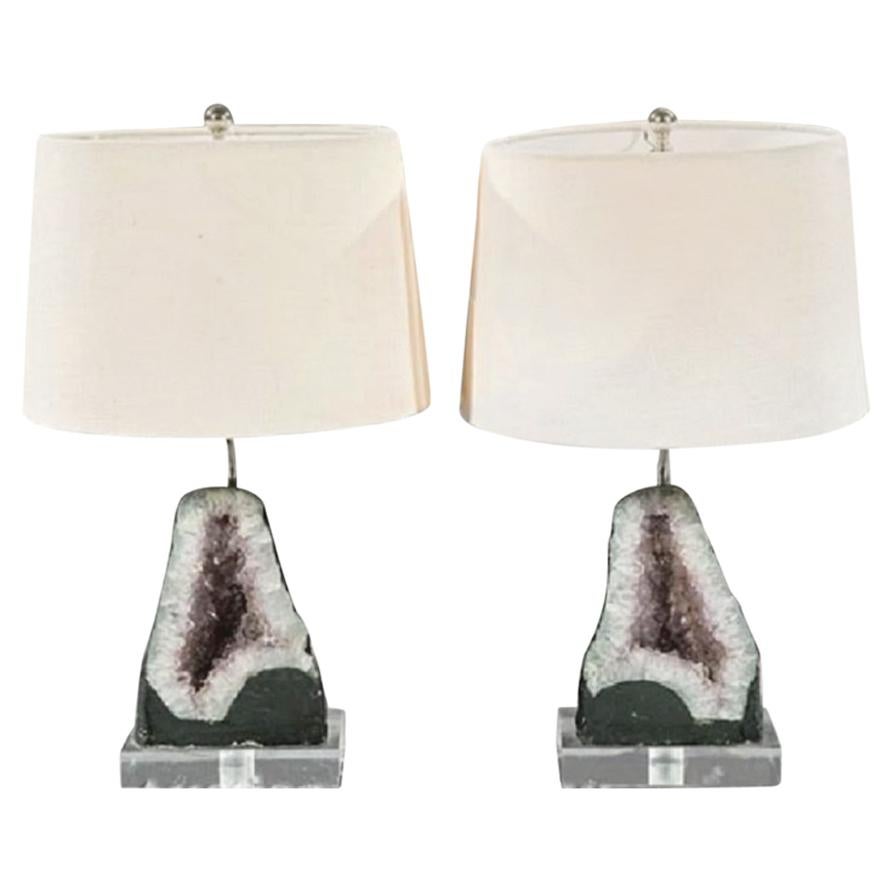 Pair of Amethyst Geode Table Lamps