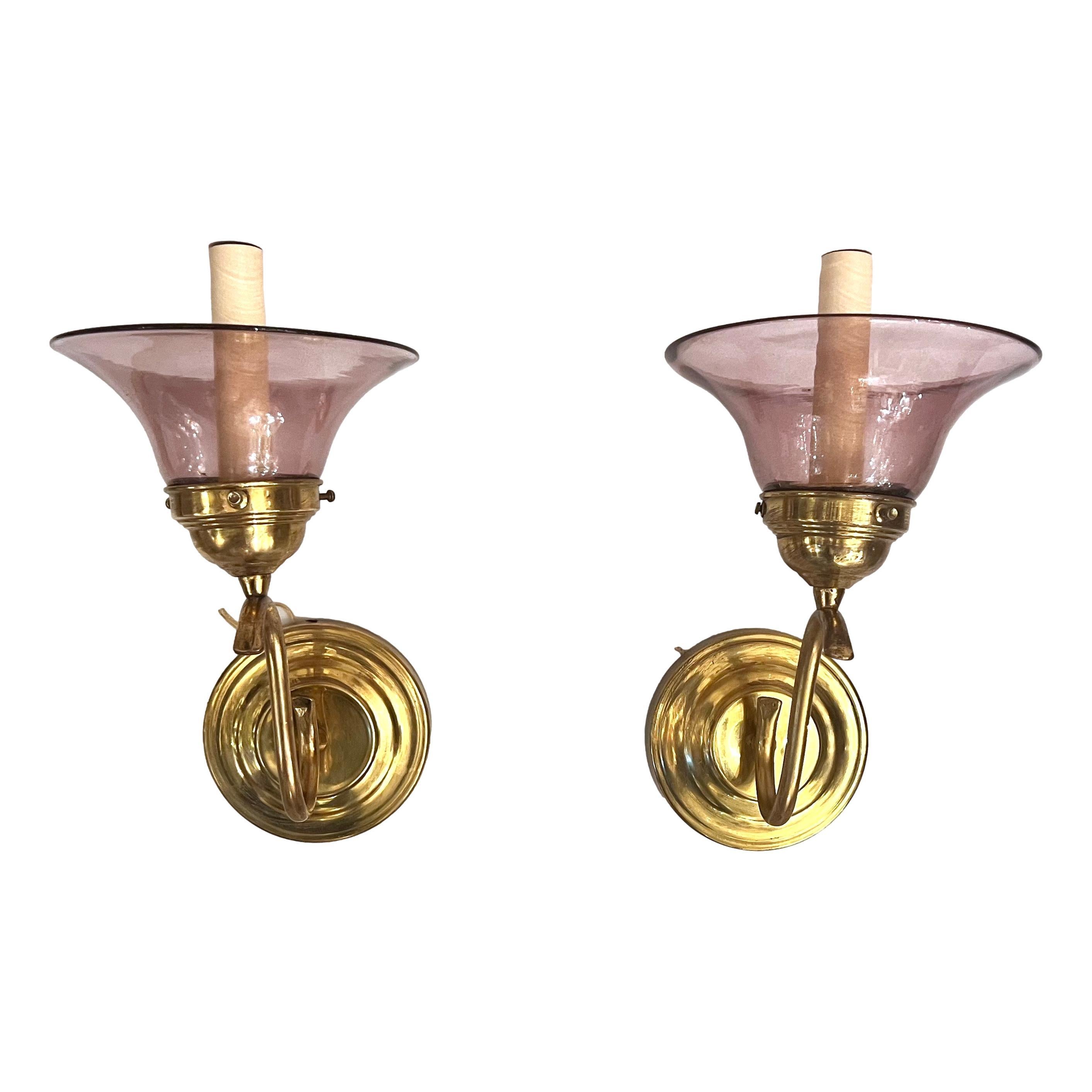 Italian Pair of Amethyst Glass Sconces For Sale