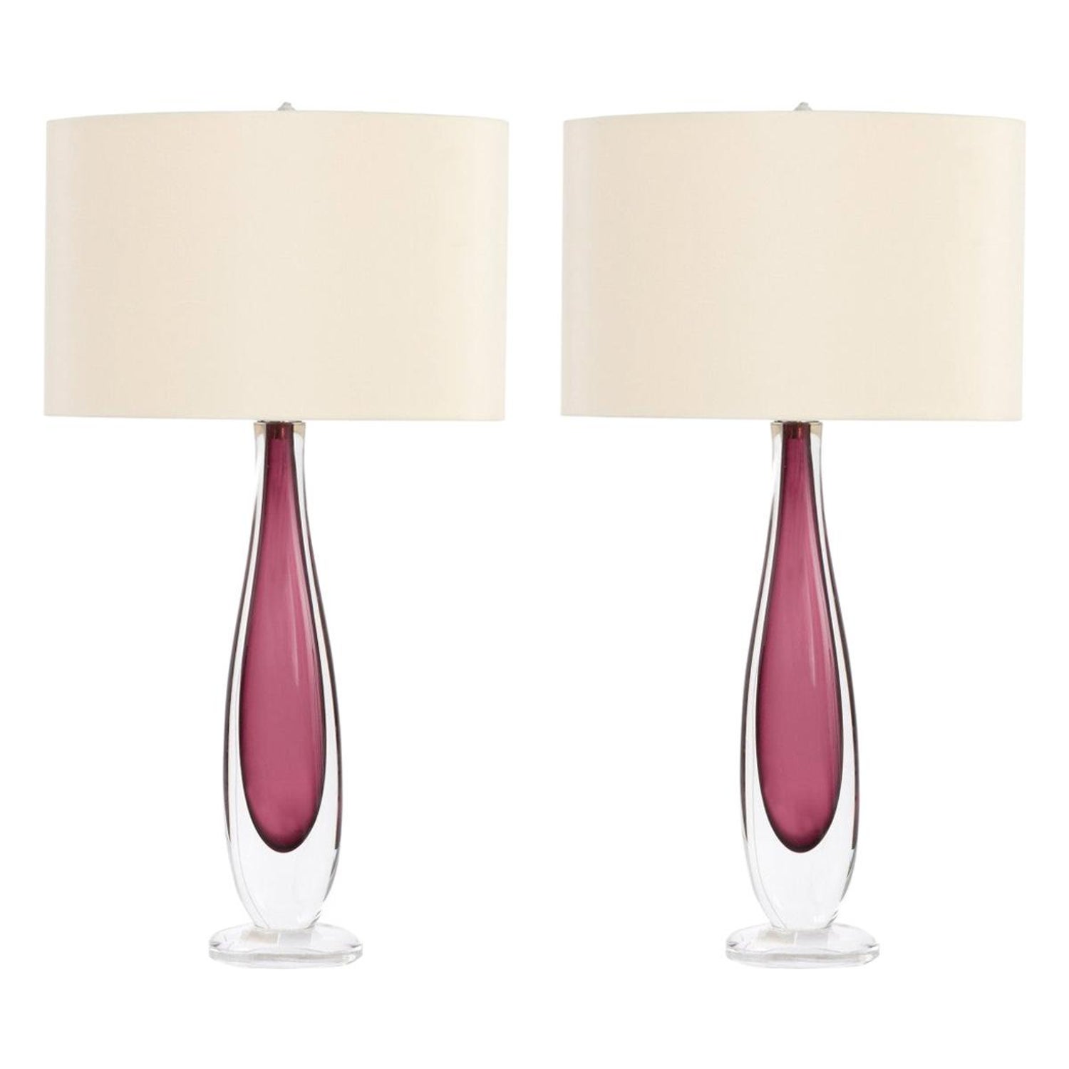 Pair Of Amethyst Hand Blown Glass Table Lamps At 1stdibs