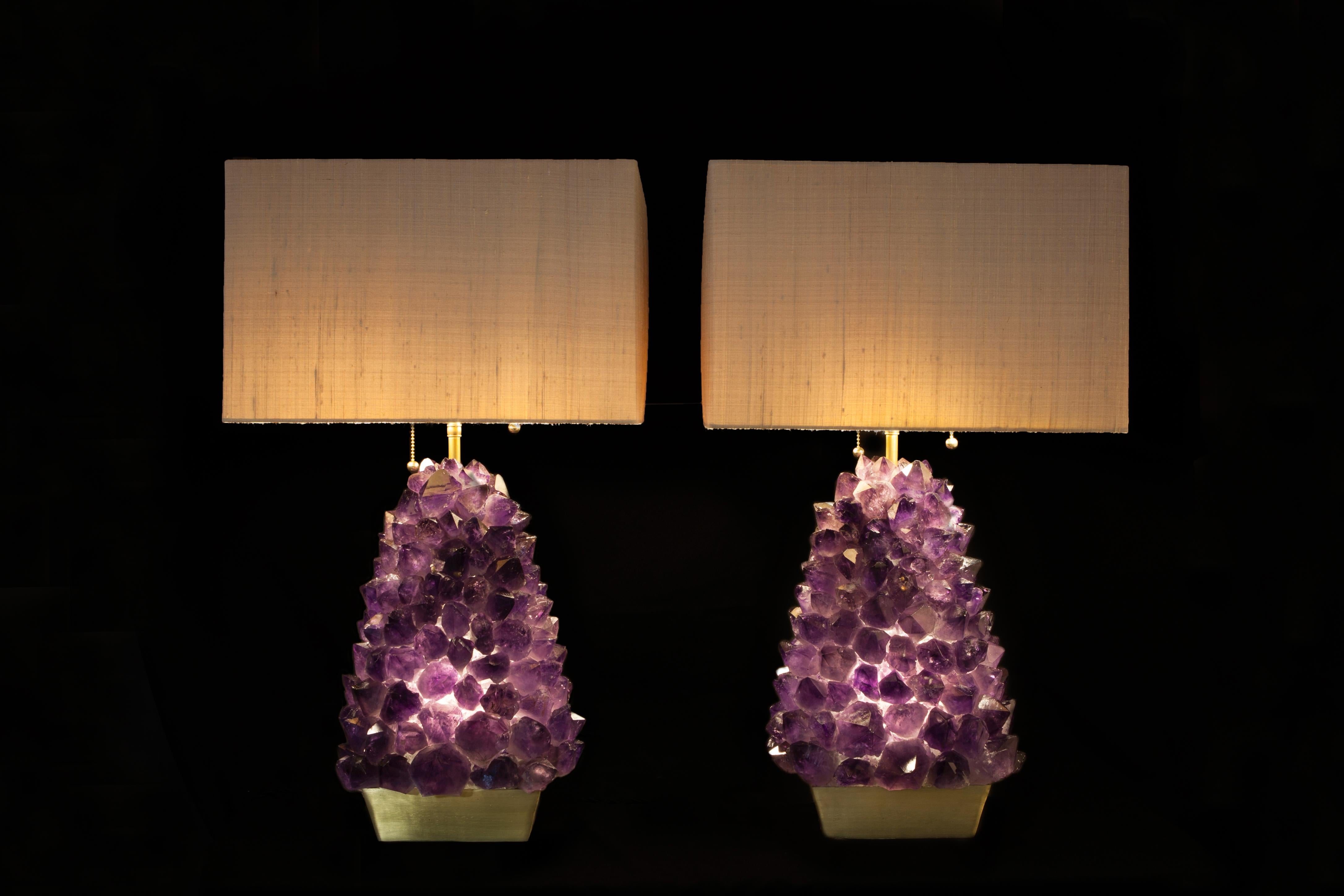 Brazilian Pair of Amethyst Lamps, Demian Quincke