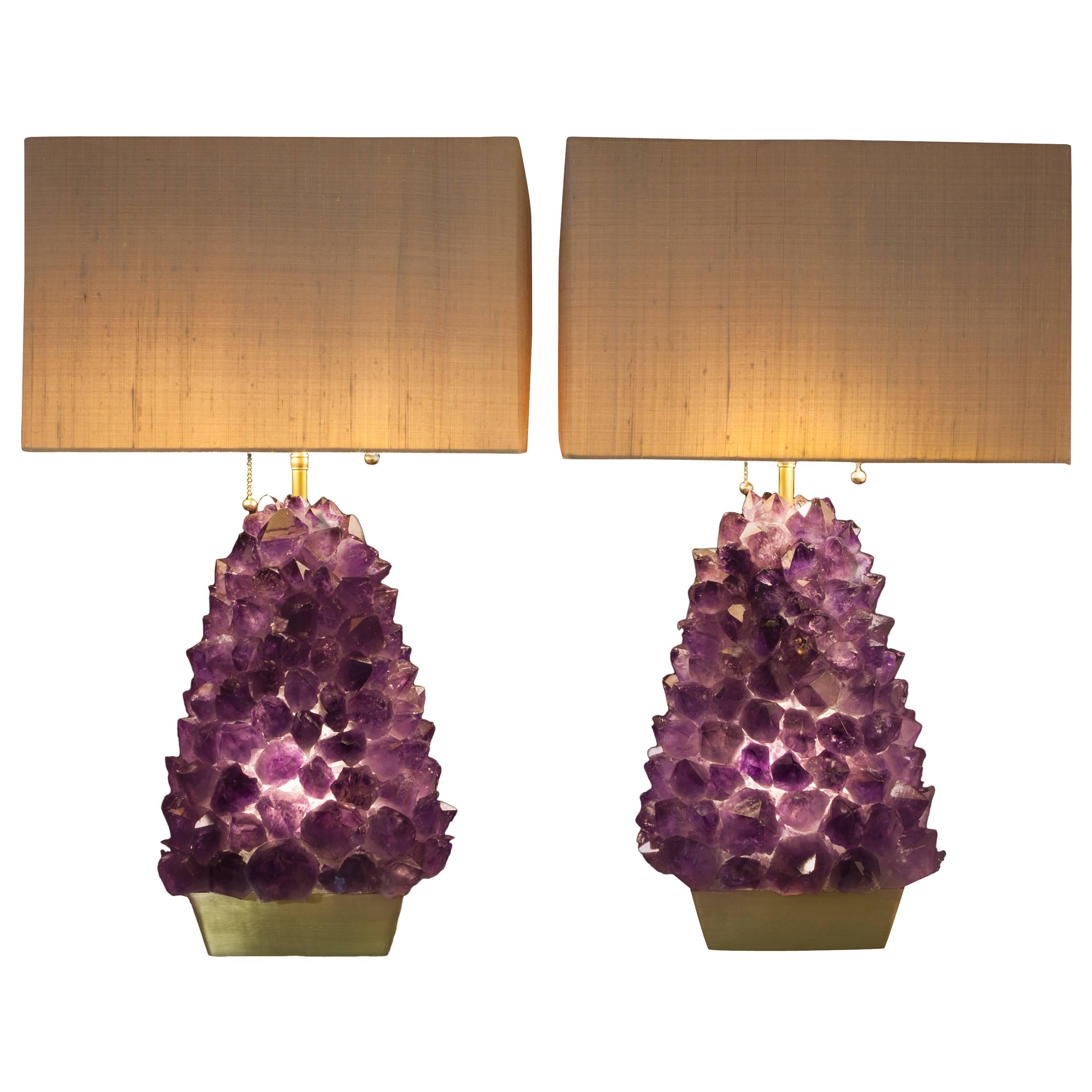 Pair of Amethyst Lamps, Demian Quincke For Sale