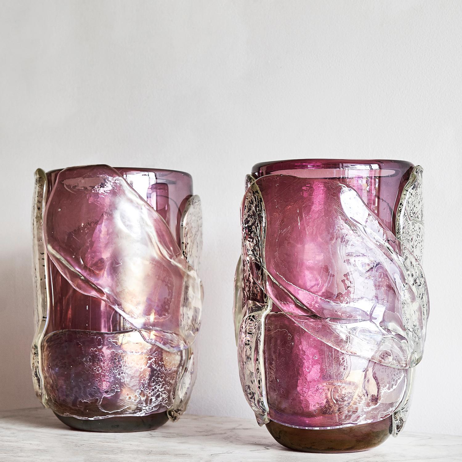 Mid-Century Modern 20th Century Lilac Italian Pair of Amethyst Murano Glass Vases