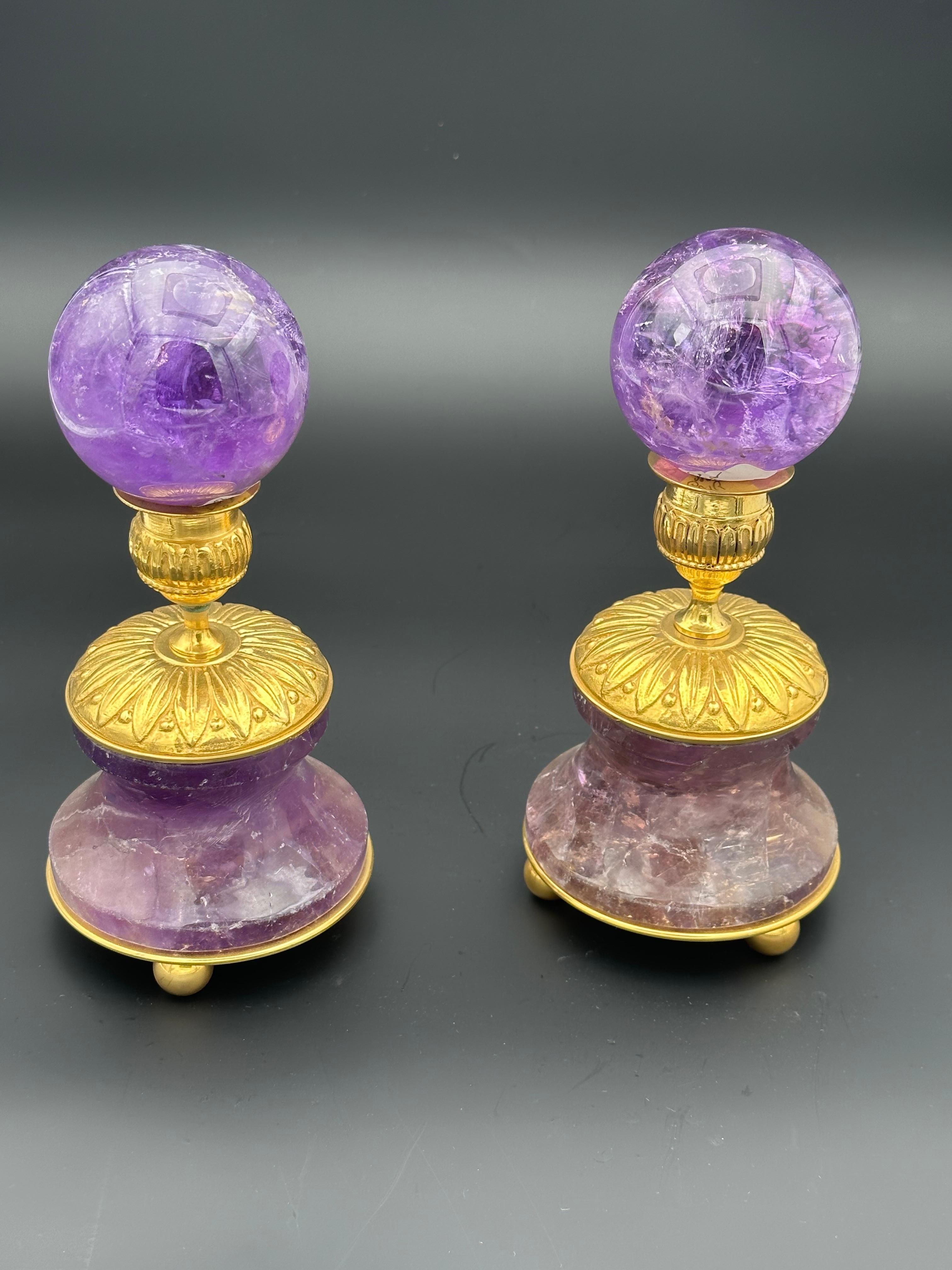 Empire Pair Of Amethyst Spheres . For Sale