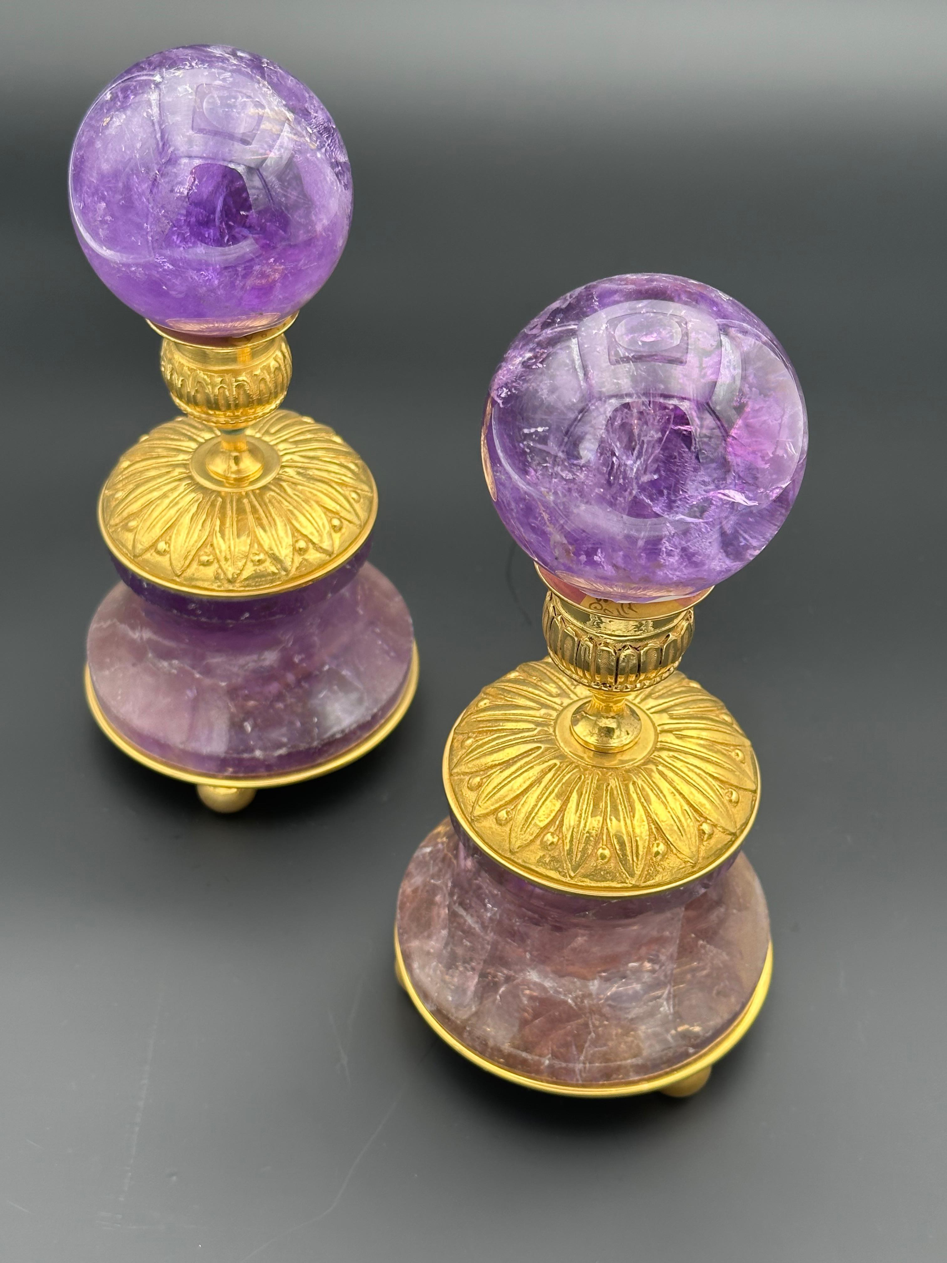 French Pair Of Amethyst Spheres . For Sale