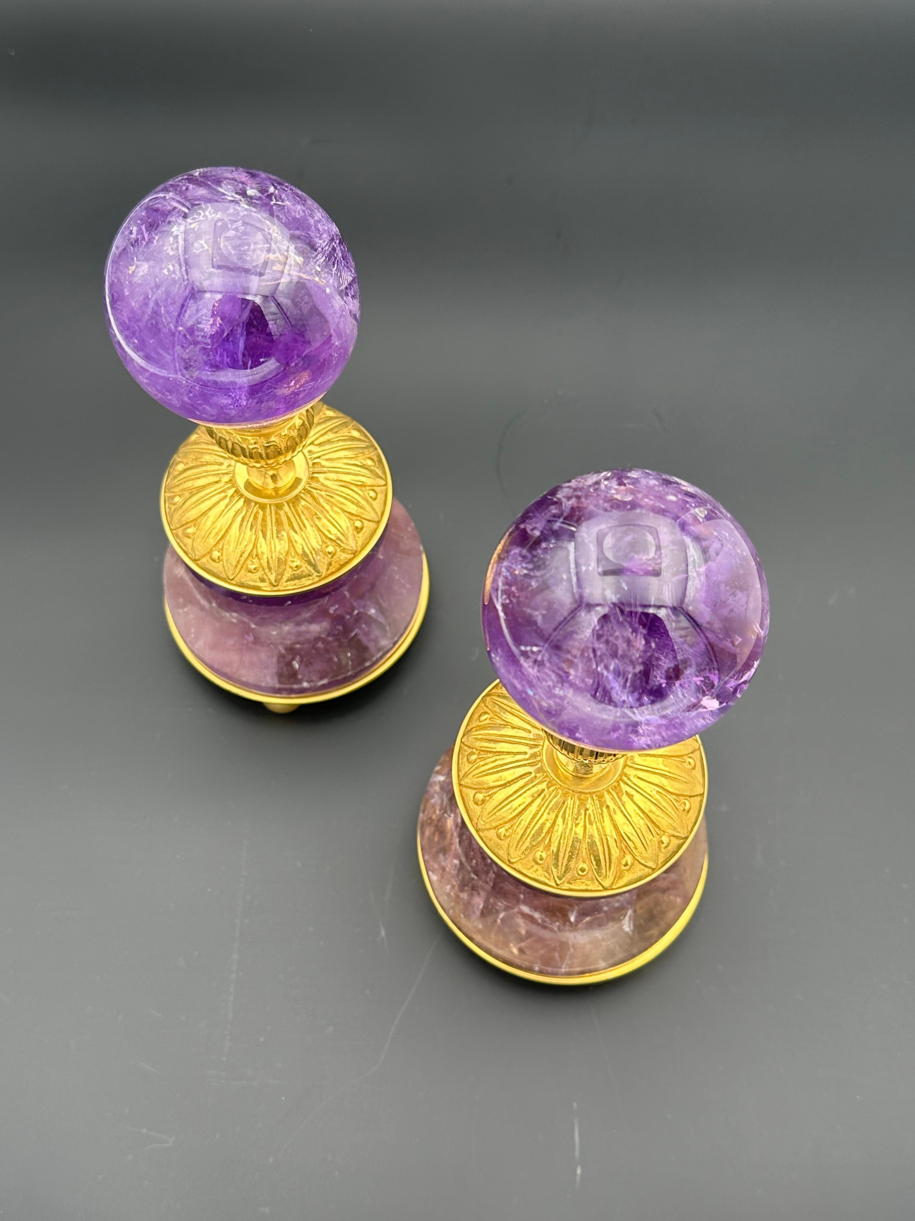 Pair Of Amethyst Spheres . In New Condition For Sale In SAINT-OUEN, FR