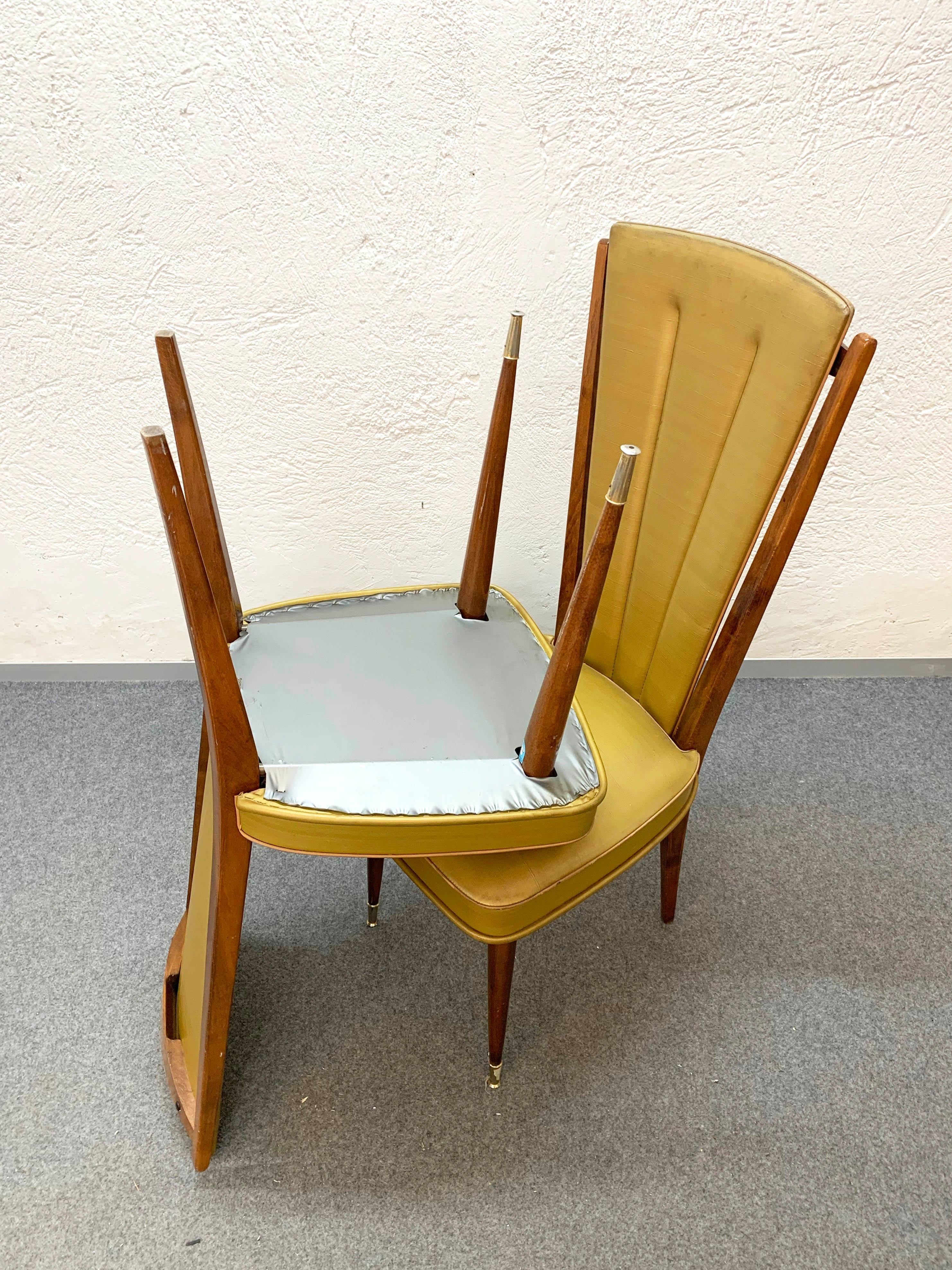 Pair of Ameublement NF Beech and Beige Vinyl Upholstered Dining Chairs, 1950s For Sale 3