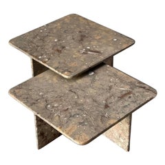 Pair of Ammonite Fossil Mid-Century Stone Tables
