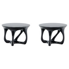 Pair of Amorph Side Tables in High-Gloss Black Lacquer