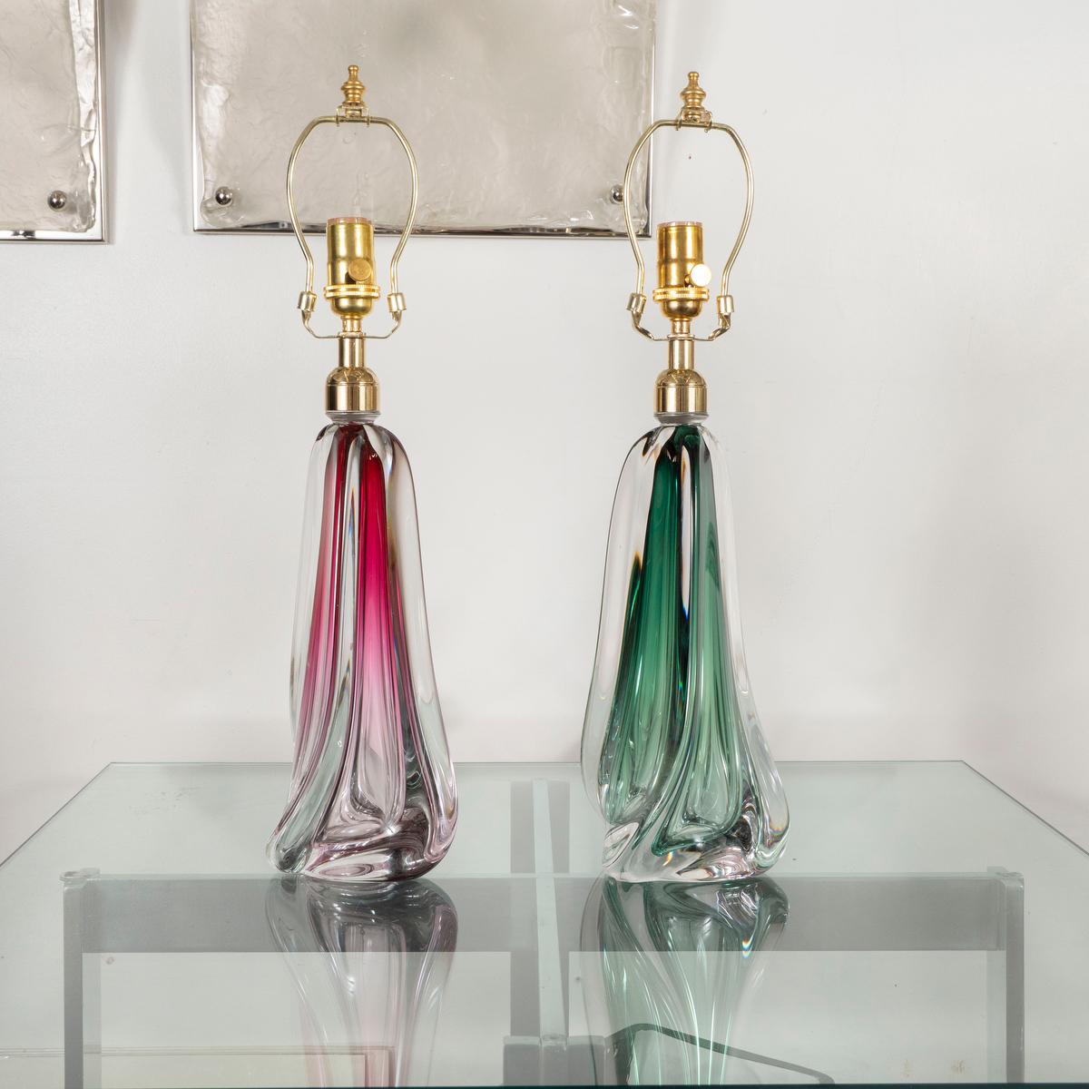 Mid-Century Modern Pair of Amorphic Sommerso Murano Glass Lamps For Sale