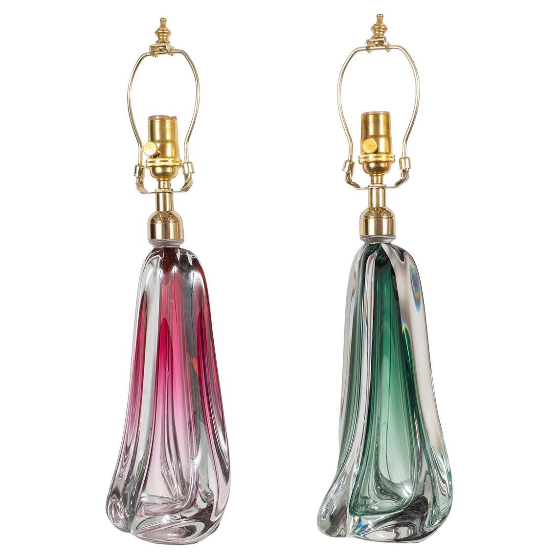 Pair of Amorphic Sommerso Murano Glass Lamps For Sale