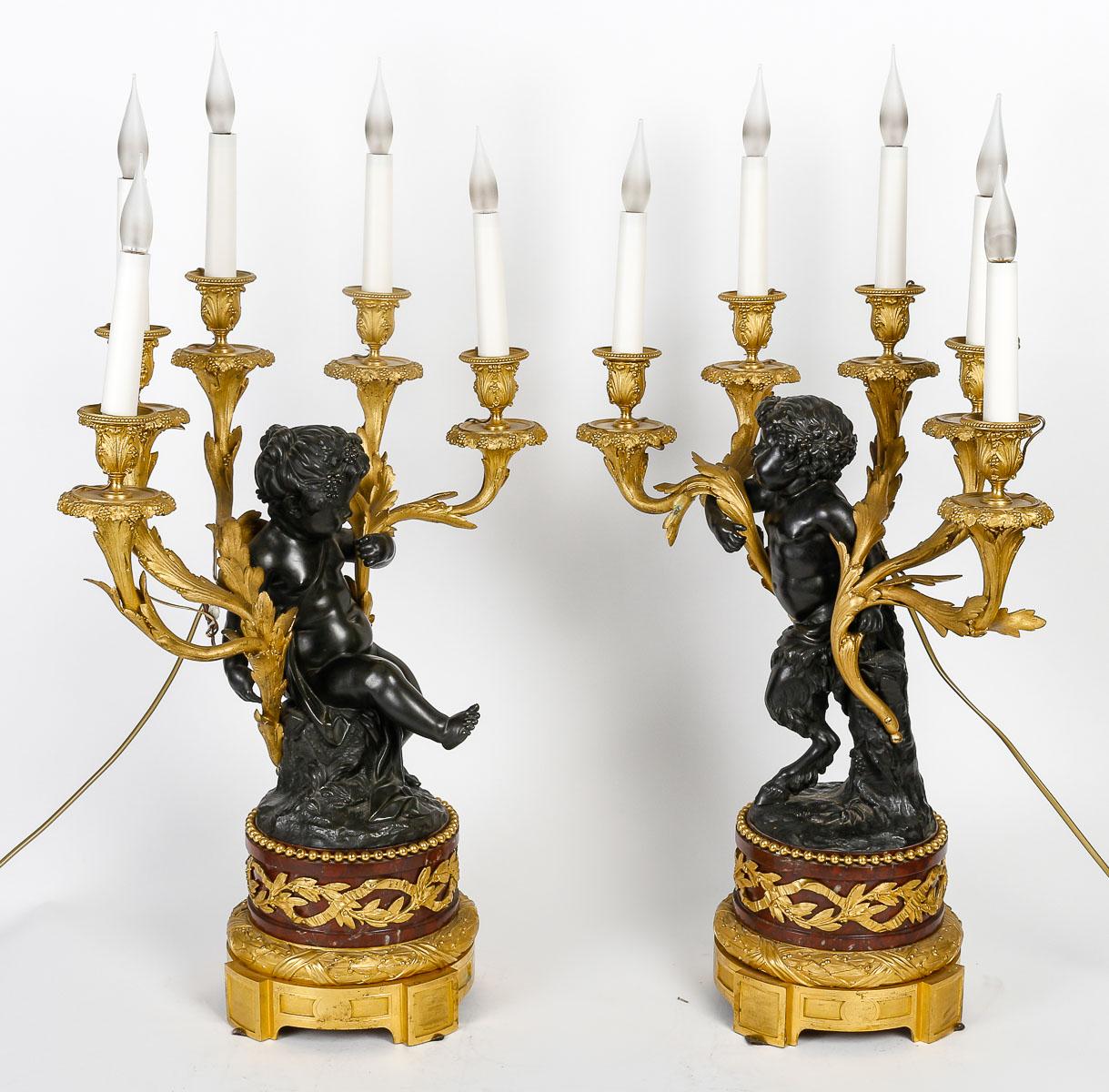 Pair of Amours Candelabra, Grande décoration, Gilt bronze, Antique bronze. 3
