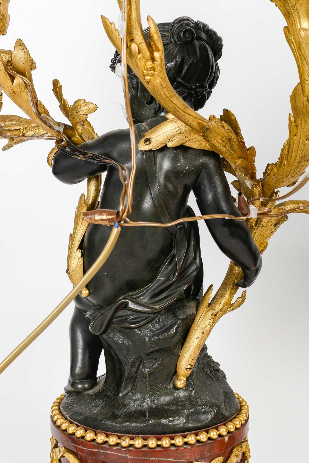Pair of Amours Candelabra, Grande décoration, Gilt bronze, Antique bronze. 5