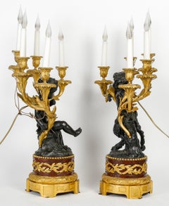 Pareja de candelabros Amours, Grande décoration, Bronce dorado, Bronce antiguo.