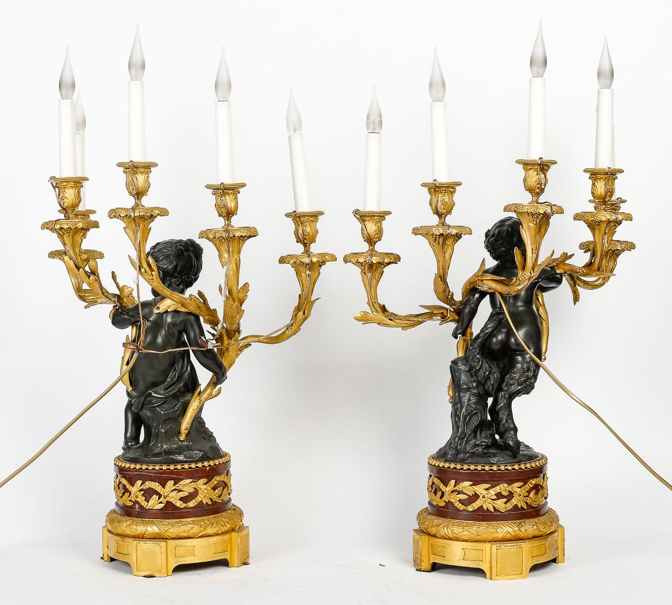 19th Century Pair of Amours Candelabra, Grande décoration, Gilt bronze, Antique bronze.
