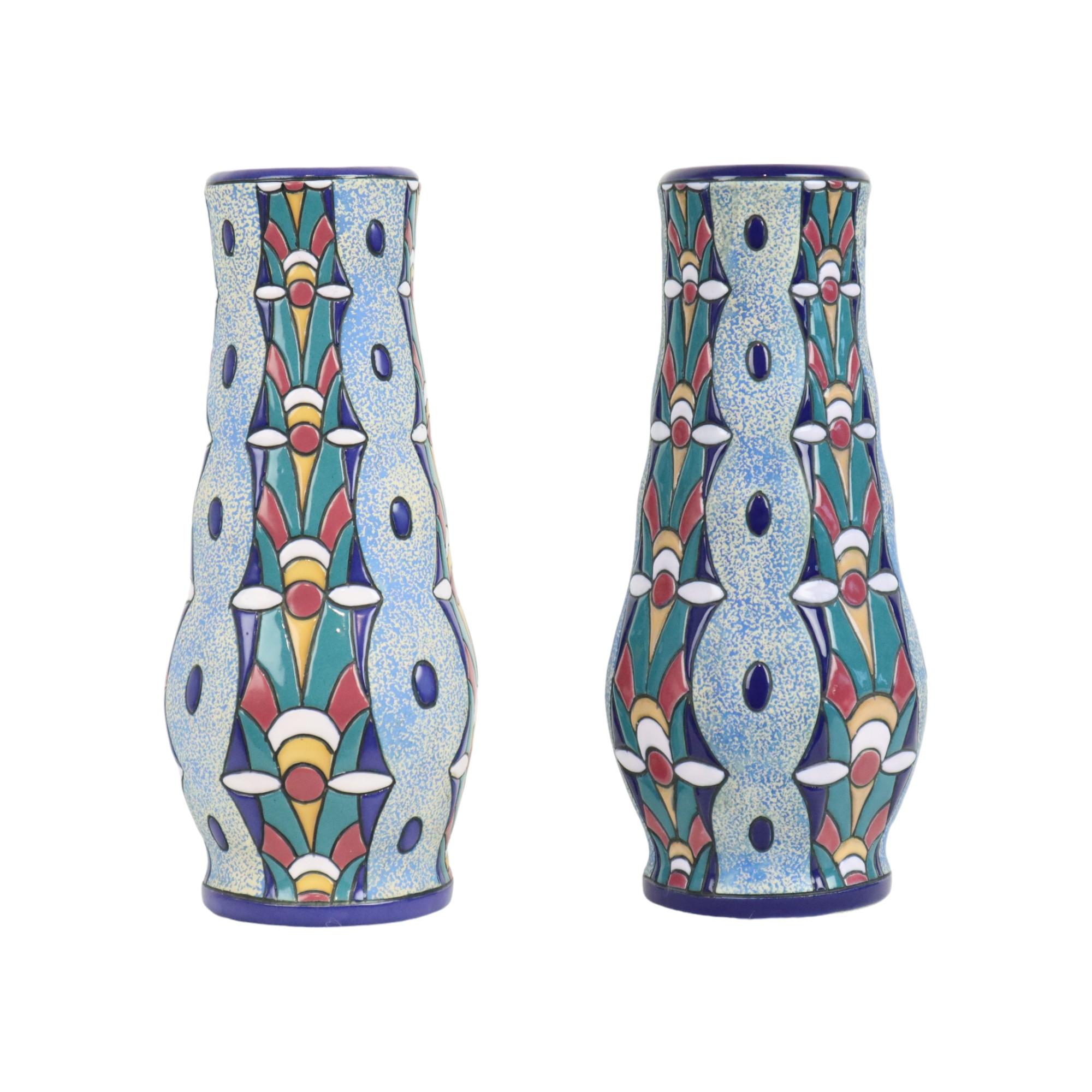 Coppia di vasi Amphora Art Deco in ceramica smaltata 1915 in vendita 2